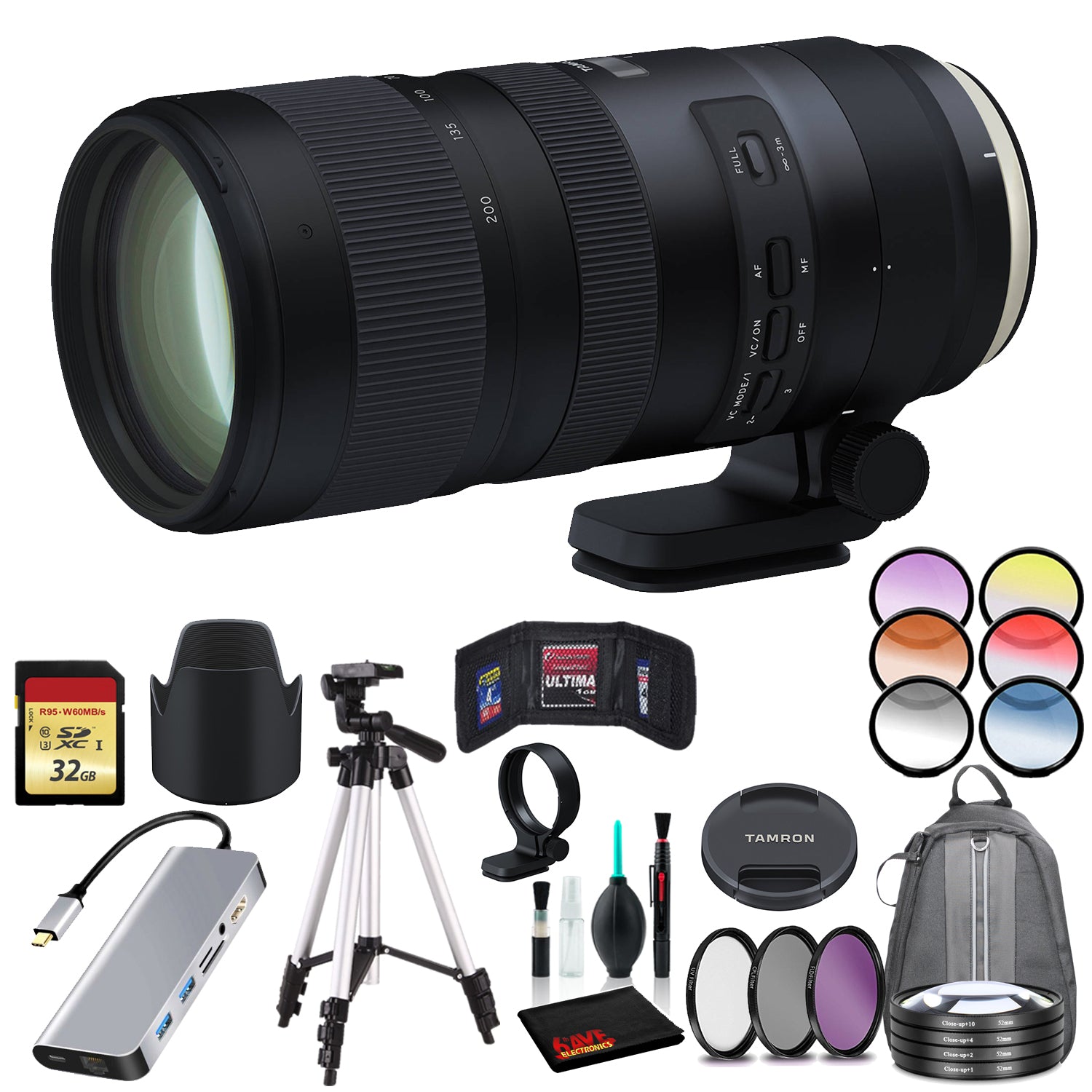 Tamron SP 70-200mm f/2.8 Di VC USD G2 Lens for Canon EF Includes Cleaning Kit, Memory Kit, Tripod, and Filter Bundle