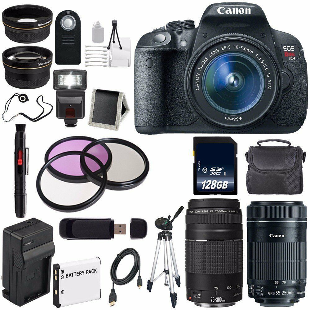 Canon EOS Rebel T5i 18 MP CMOS Digital SLR Camera w/EF-S 18-55mm f/3.5-5.6 Lens (International Model) + EF 75-300mm f/4-