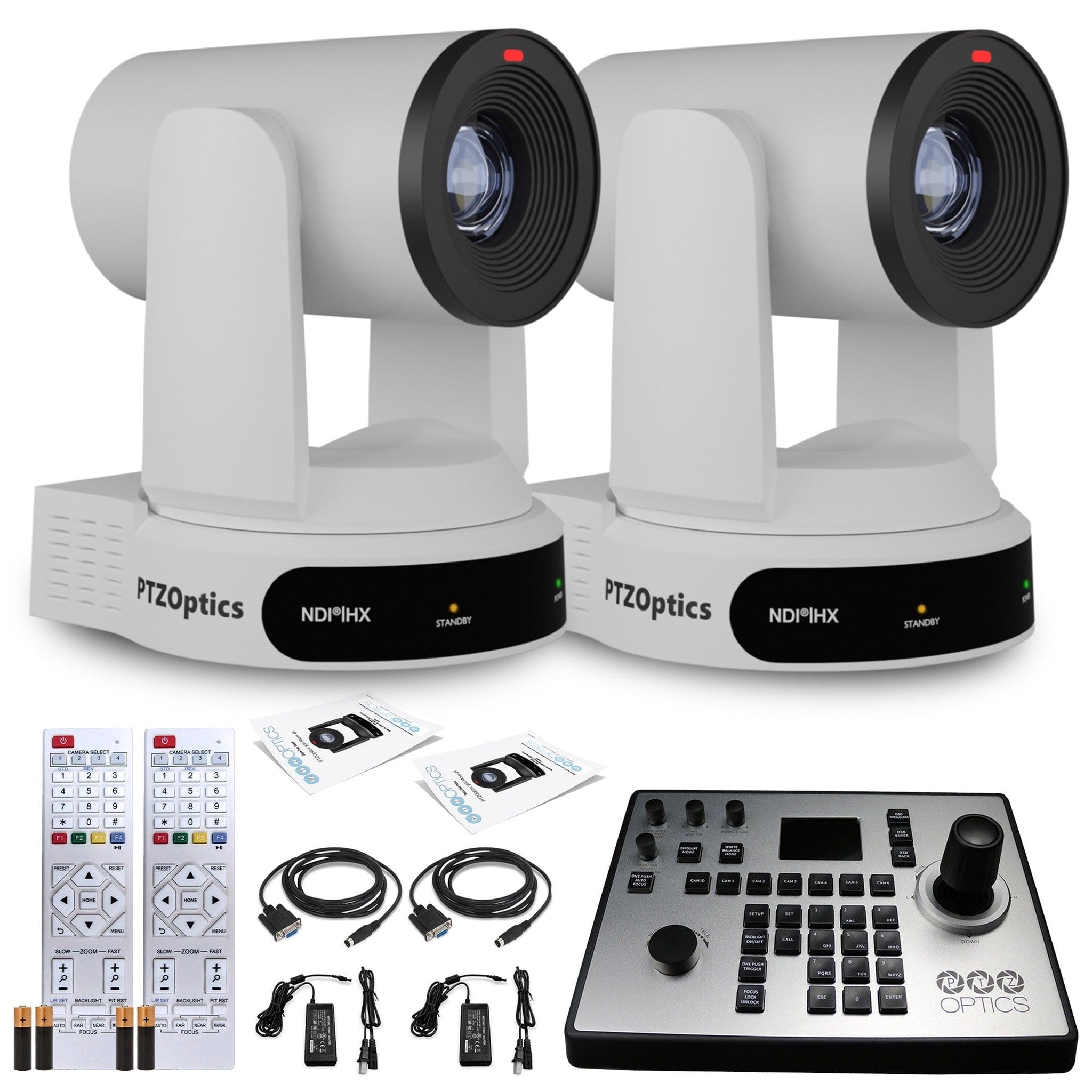 2 x PTZOptics Move 4K PTZ Camera with 30x Zoom White PT30X-4K-WH-G3 + PT-JOY-G4 Controller PTZOptics
