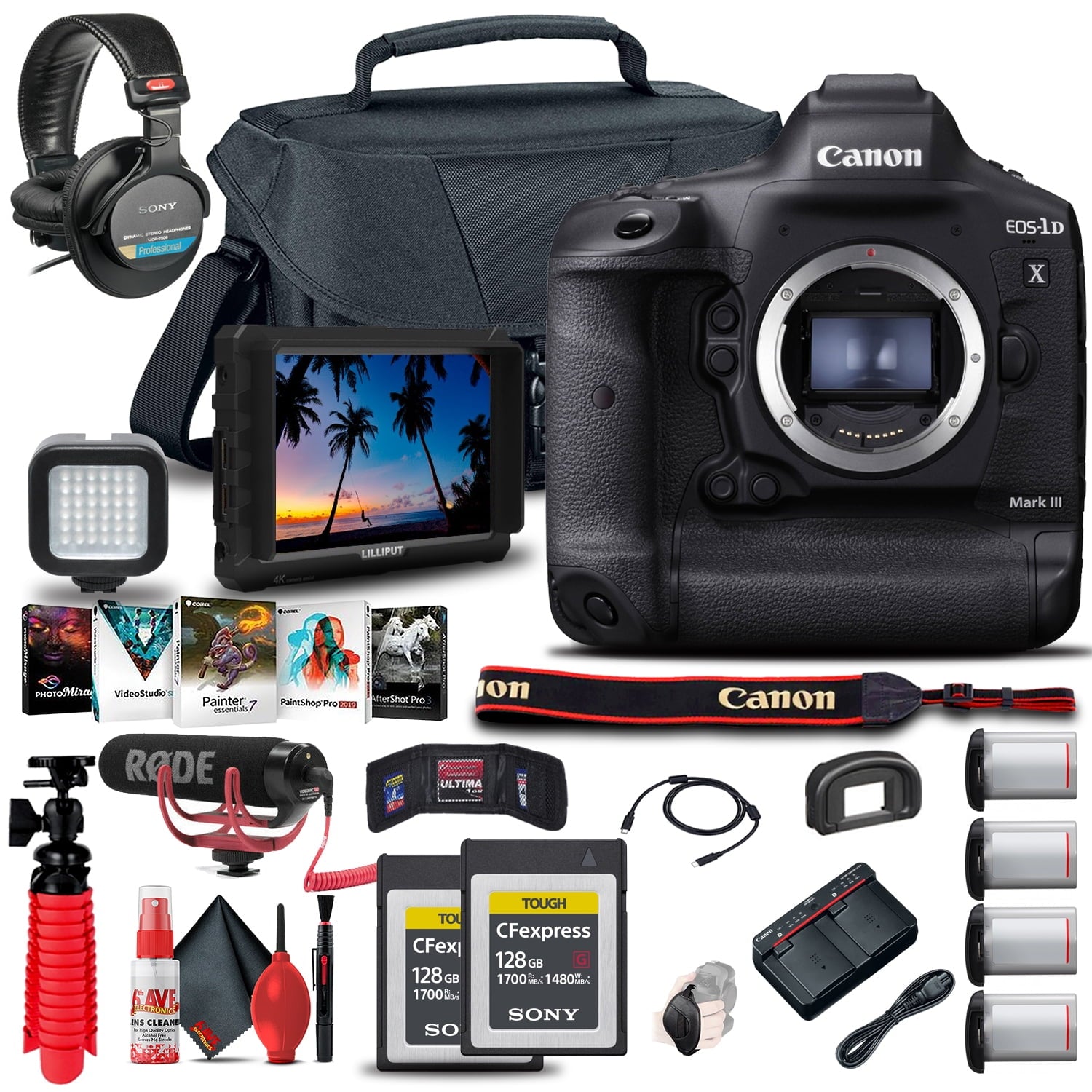 Canon EOS-1D X Mark III DSLR Camera (Body Only) (3829C002) + 4K Monitor Graphic Bundle