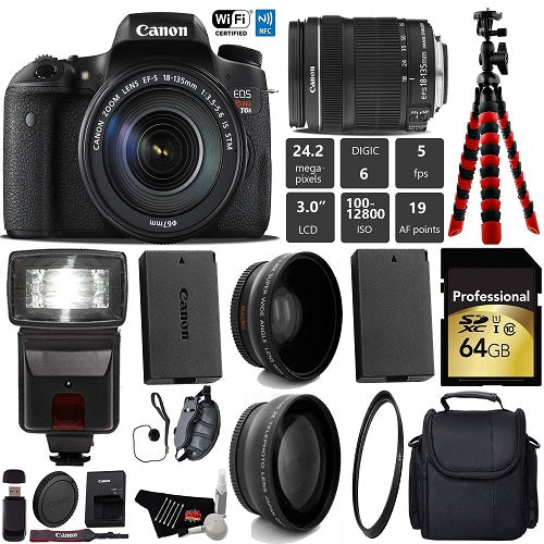 Canon EOS Rebel T6S DSLR Camera 18-135mm is STM Lens + Flash + UV FLD CPL Filter Kit + Wide Angle & Telephoto Lens + Cam
