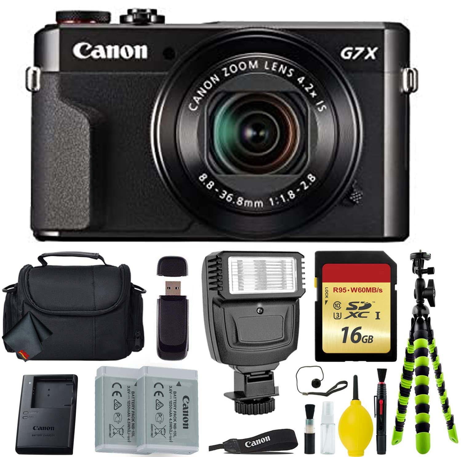 Canon PowerShot G7 X Mark II Point and Shoot Digital Camera + Extra Battery + Digital Flash + Camera Case + 16GB Class 1 Card Base Bundle