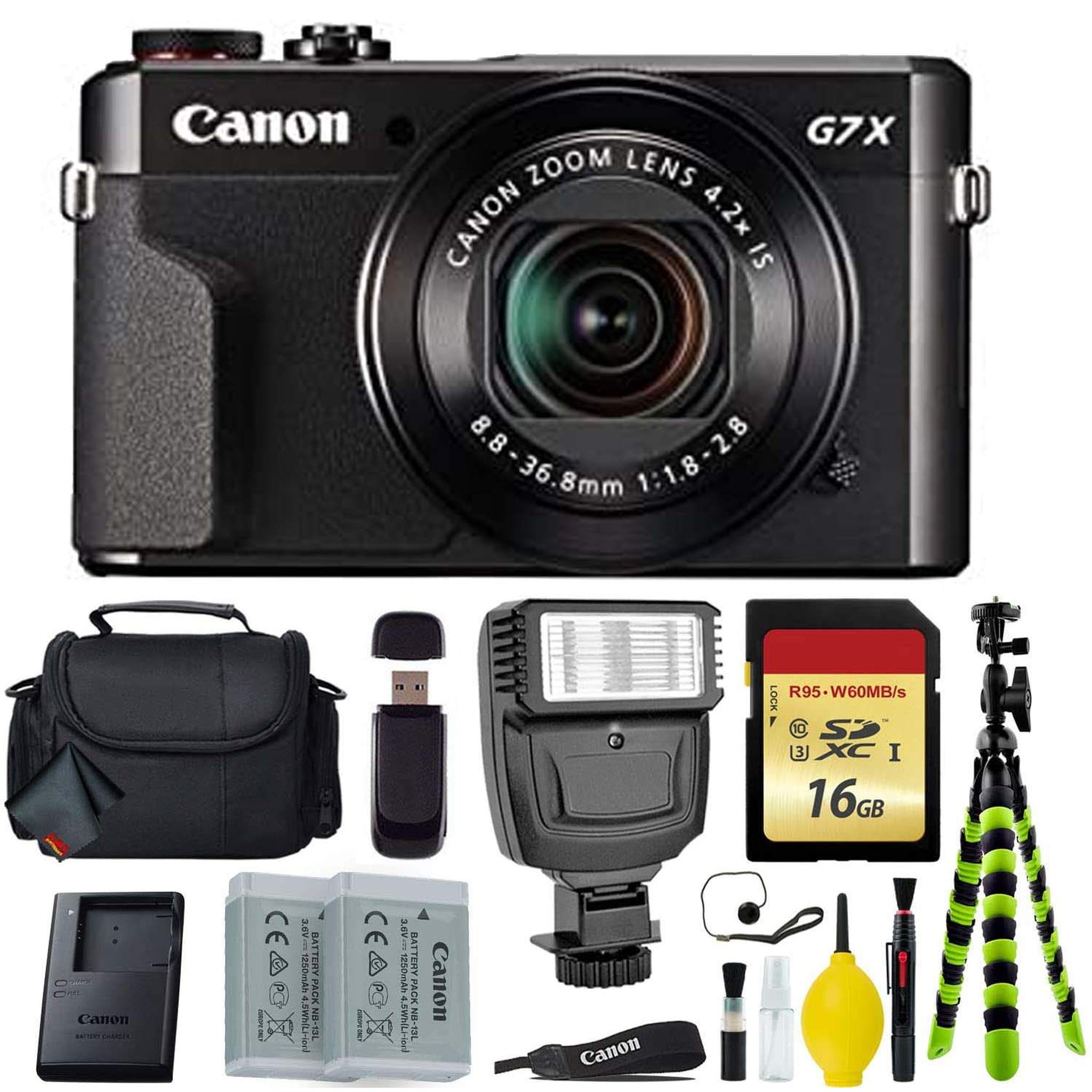 Canon PowerShot G7 X Mark II Point and Shoot Digital Camera + Extra Battery + Digital Flash + Camera Case + 16GB Class 1 Card Base Bundle