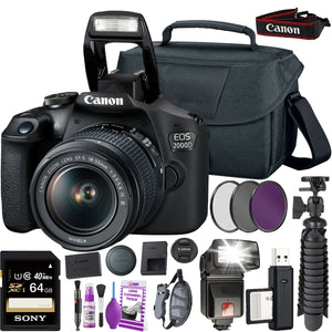 Canon EOS 2000D Rebel t7 DSLR Camera and EF-S 18-55 mm f/3.5-5.6 IS III Lens + 64GB Memory Card + Camera Bag + Cleaning Kit