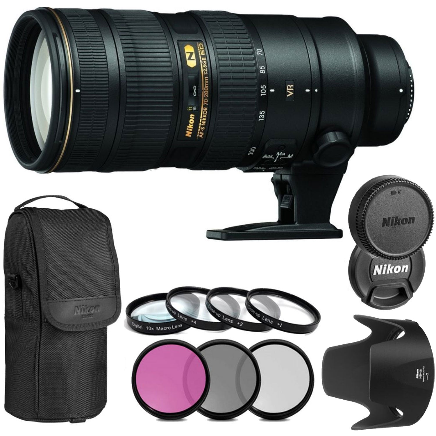 Nikon 70-200mm f/2.8G ED VR II Nikkor Lens + Amazing Accessory Kit (Special International Model) Bundle