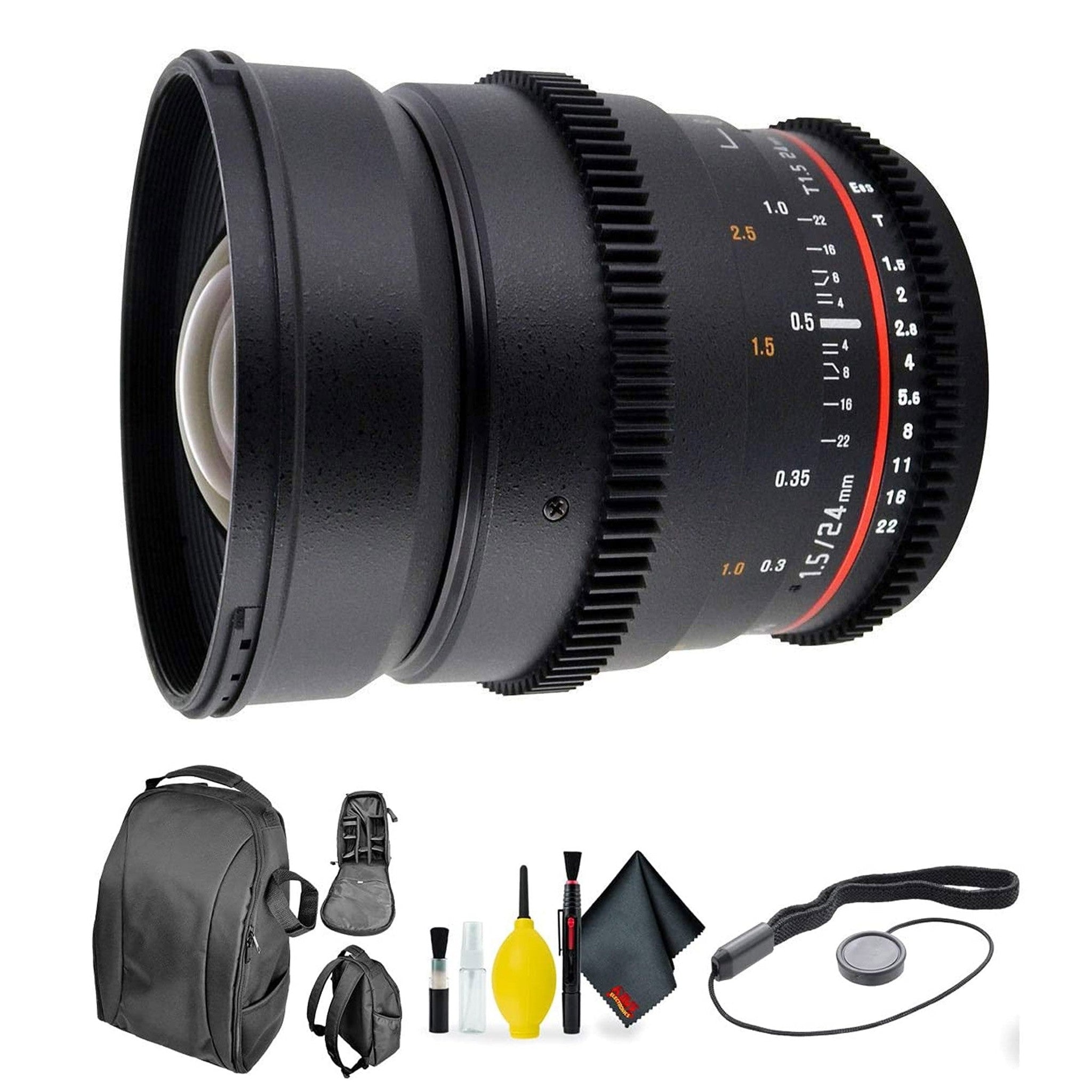 ROKINON 24MM T/1.5 CINE Lens Nikon + Deluxe Lens Cleaning Kit Bundle