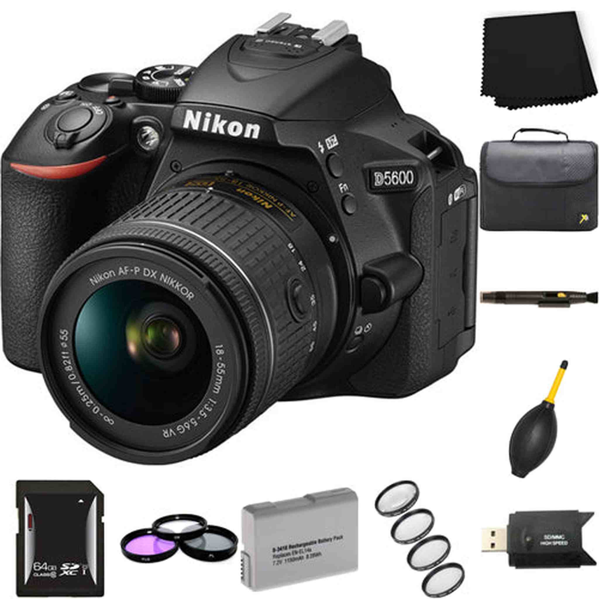 Nikon D5600 Digital SLR Camera with 18-55mm Lens 64GB Professional Bundle