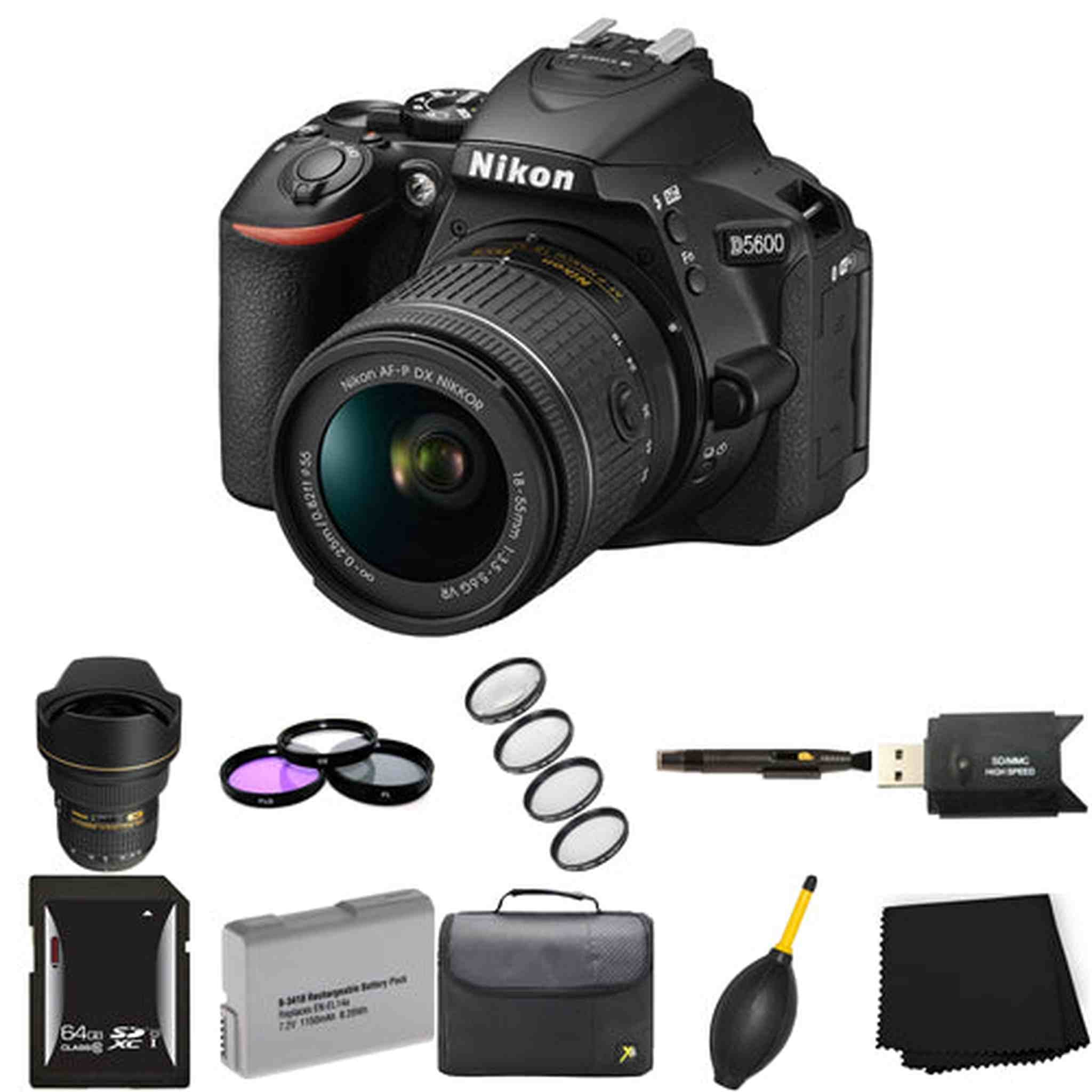Nikon D5600 DSLR Camera + 18-55mm & 14-24mm Lens 64GB Bundle