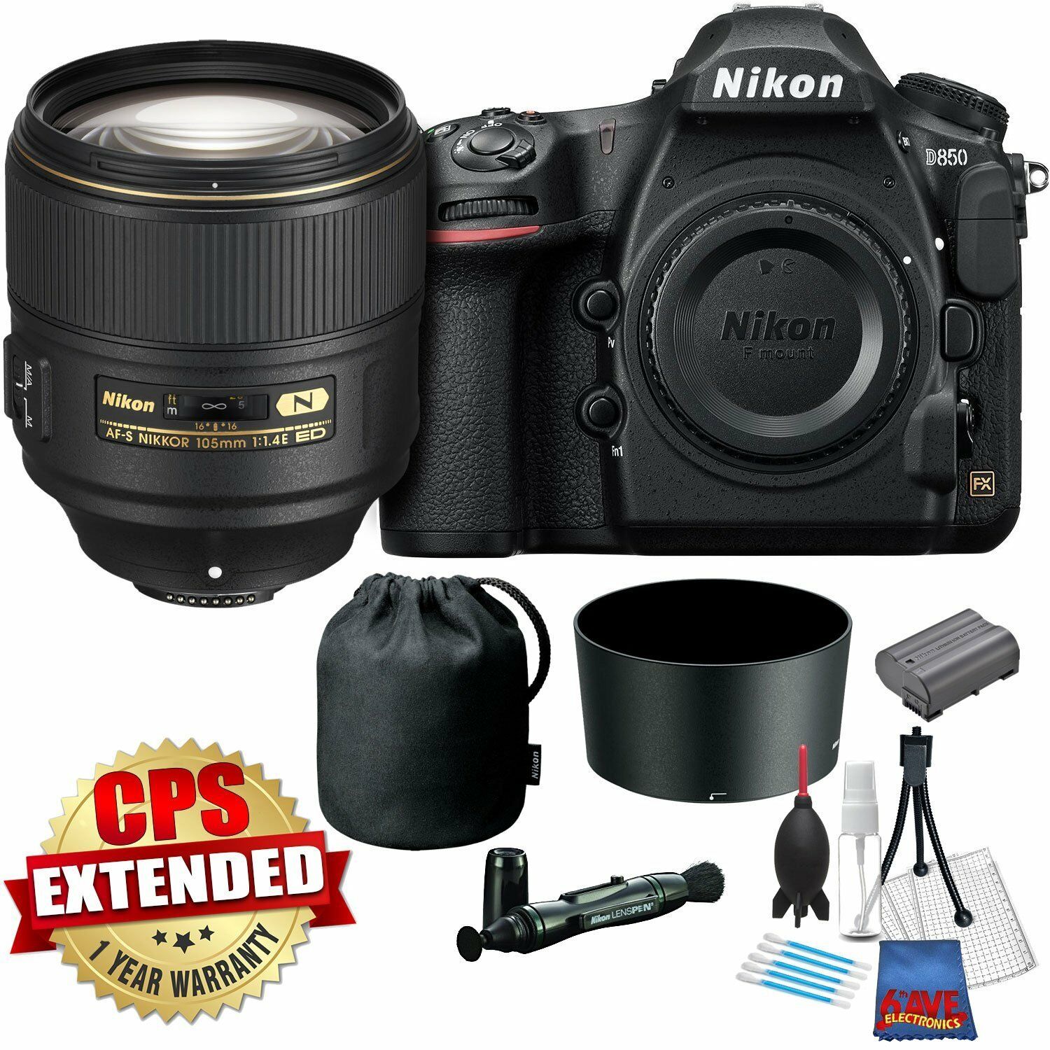 Nikon D850 FX-format Digital SLR Camera Body w/Nikon AF-S 105mm Lens Bundle