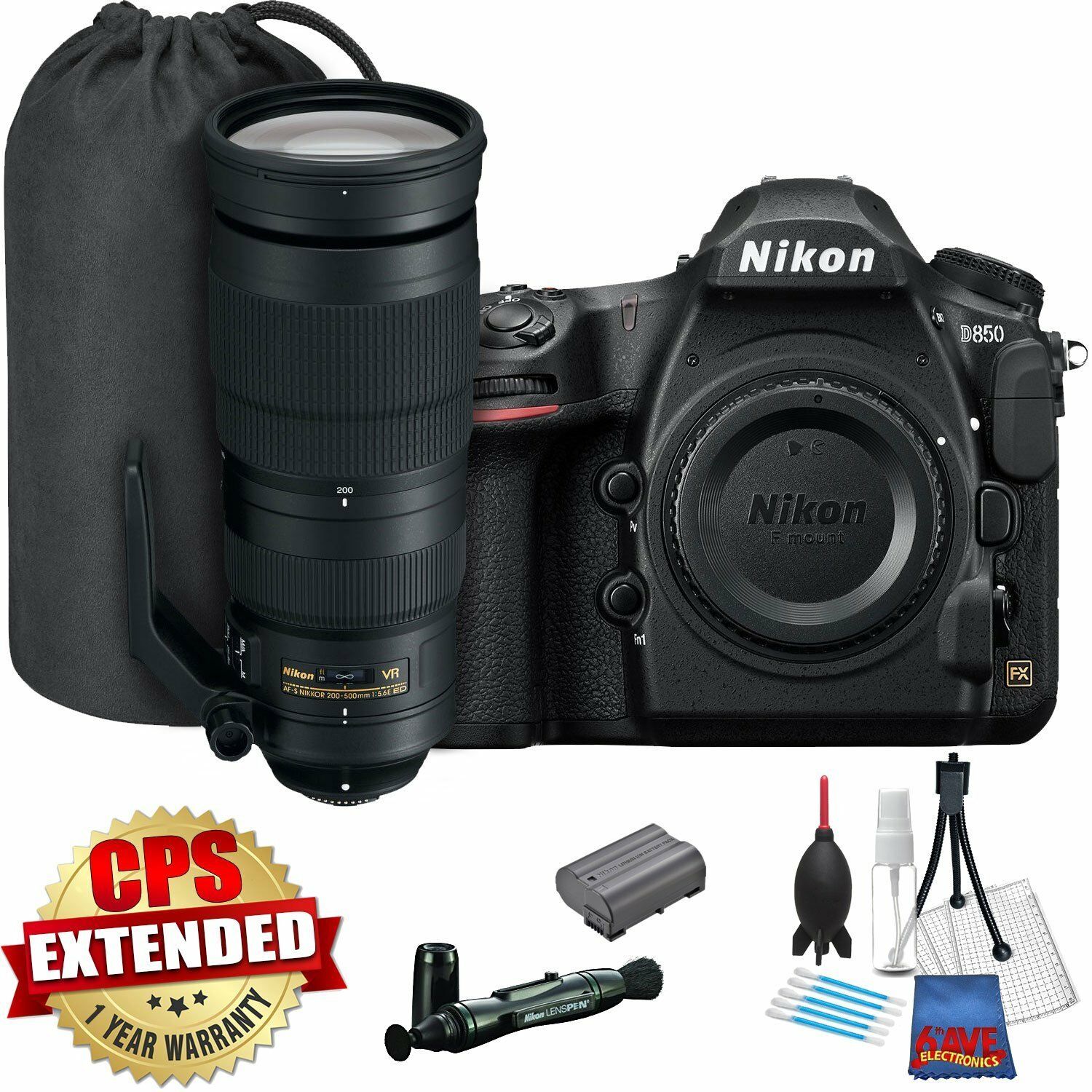 Nikon D850 FX-format Digital SLR Camera Body w/Nikon AF-S 200-500mm Lens Bundle