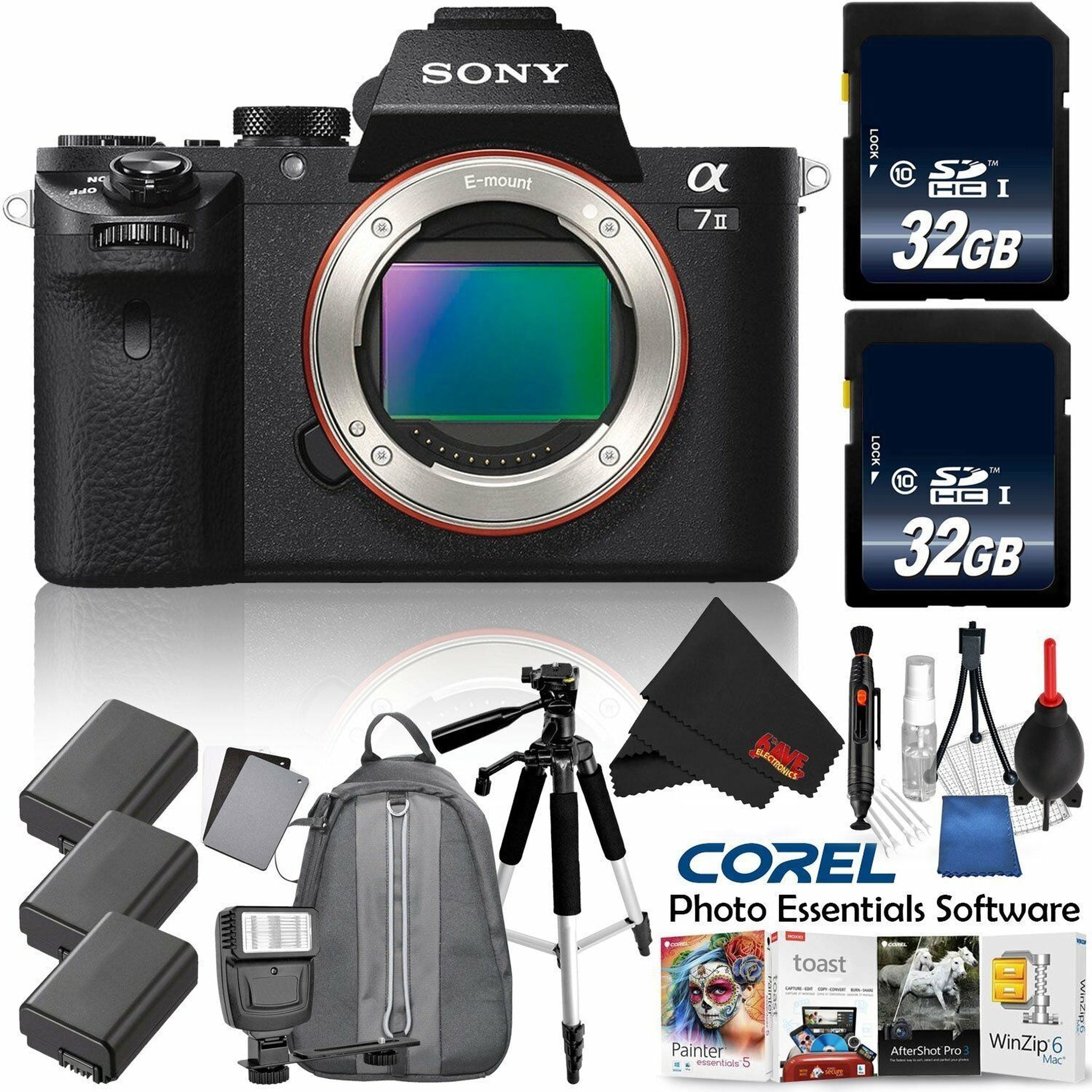 Sony Alpha a7 II Mirrorless Digital Camera International Version Body Only + Camera Case + Digital Flash + Professiona