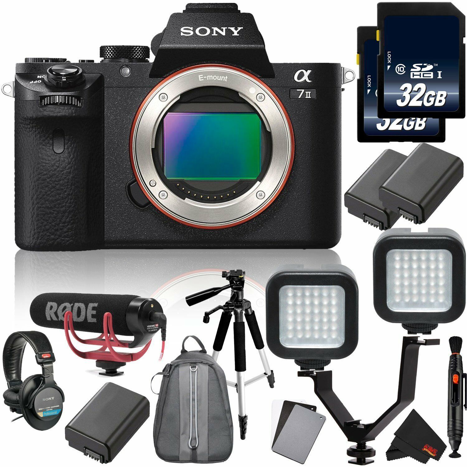 Sony Alpha a7 II Mirrorless Digital Camera International Version (Body Only) + Dual LED Video Lights + Heavy Duty Hot Sh