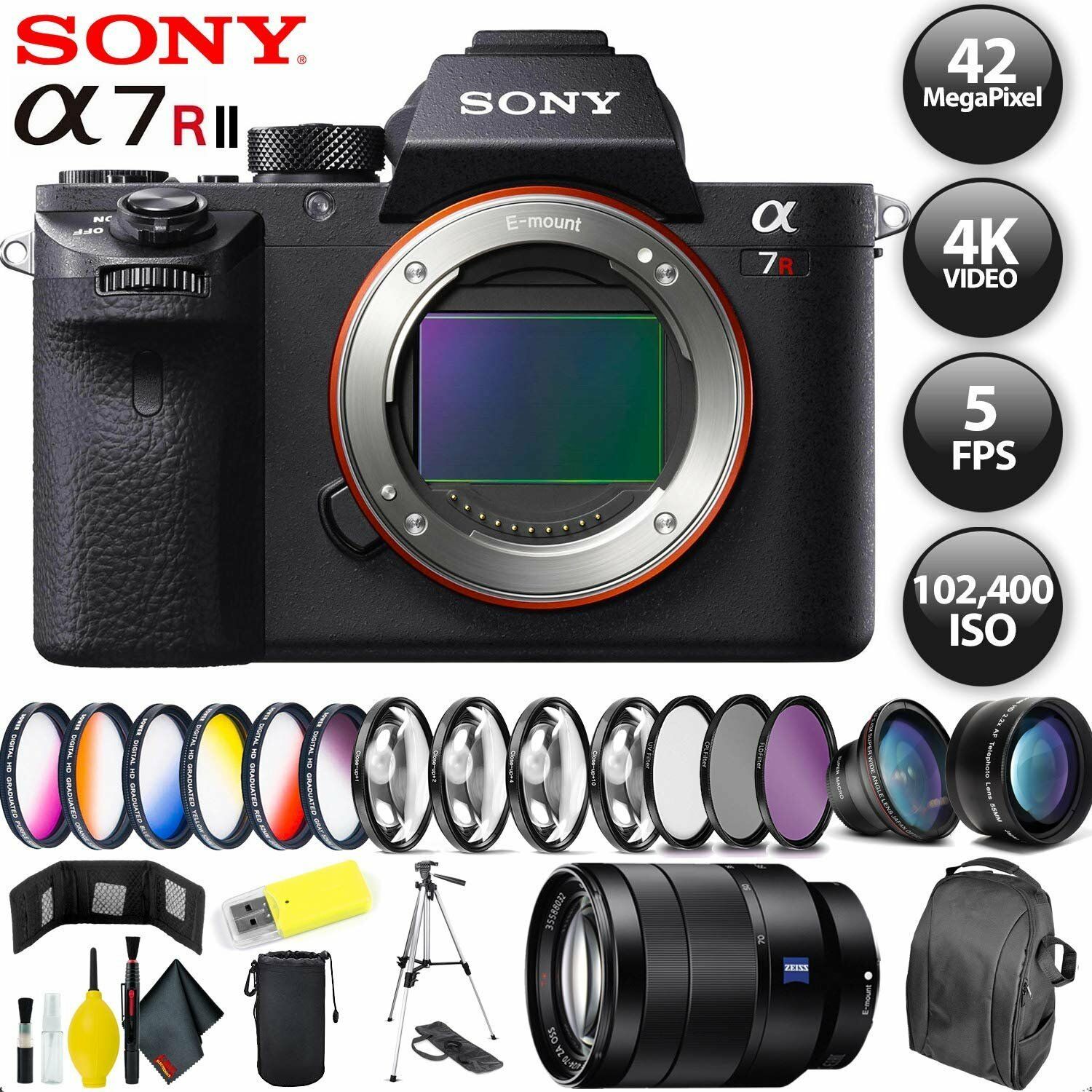 Sony Alpha a7R II Mirrorless Digital Camera + 128GB Memory Card + Sony FE 70-200mm Lens