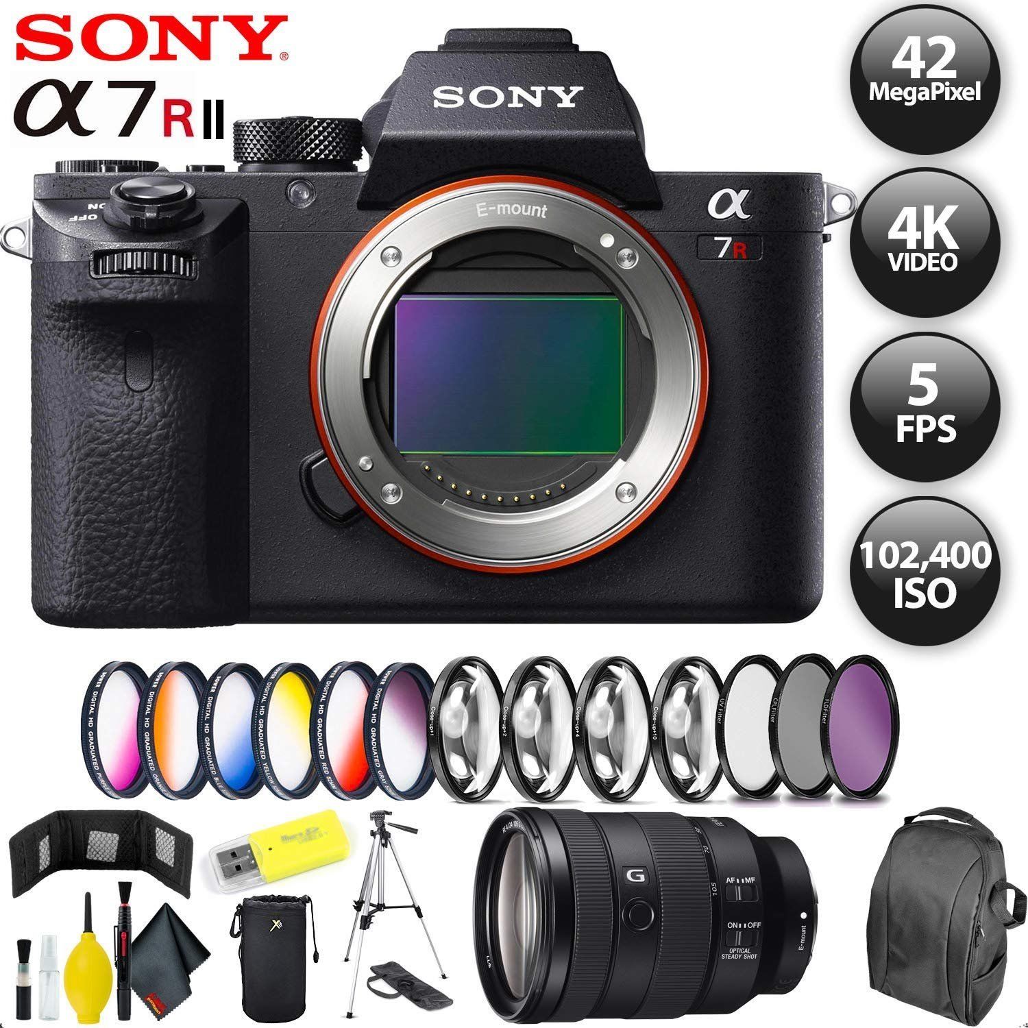 Sony Alpha a7R II Mirrorless Digital Camera + 128GB Memory Card + Sony FE 24-105mm Lens