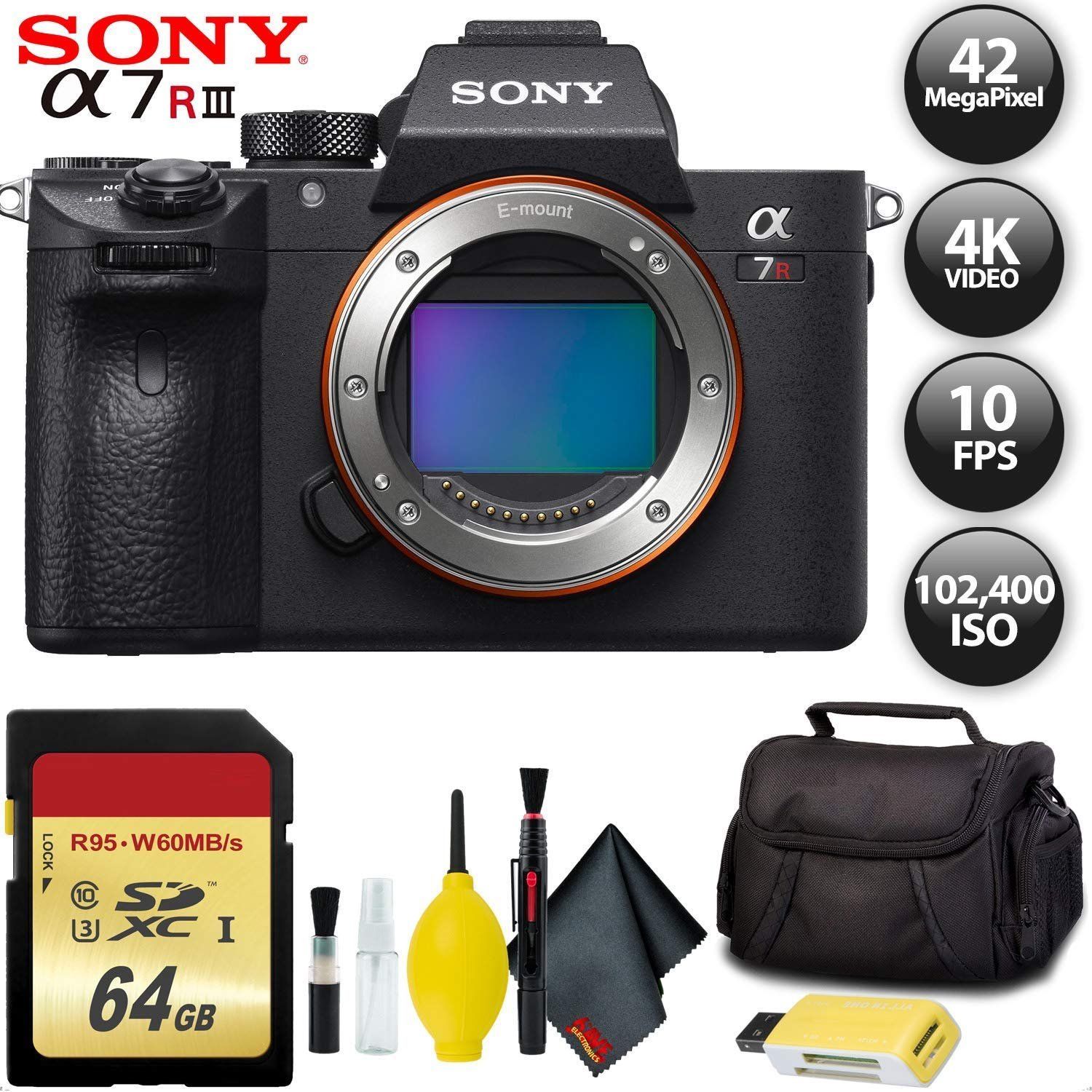 Sony Alpha a7R III Mirrorless Digital Camera + 128GB Memory Card Base Kit with Accessories