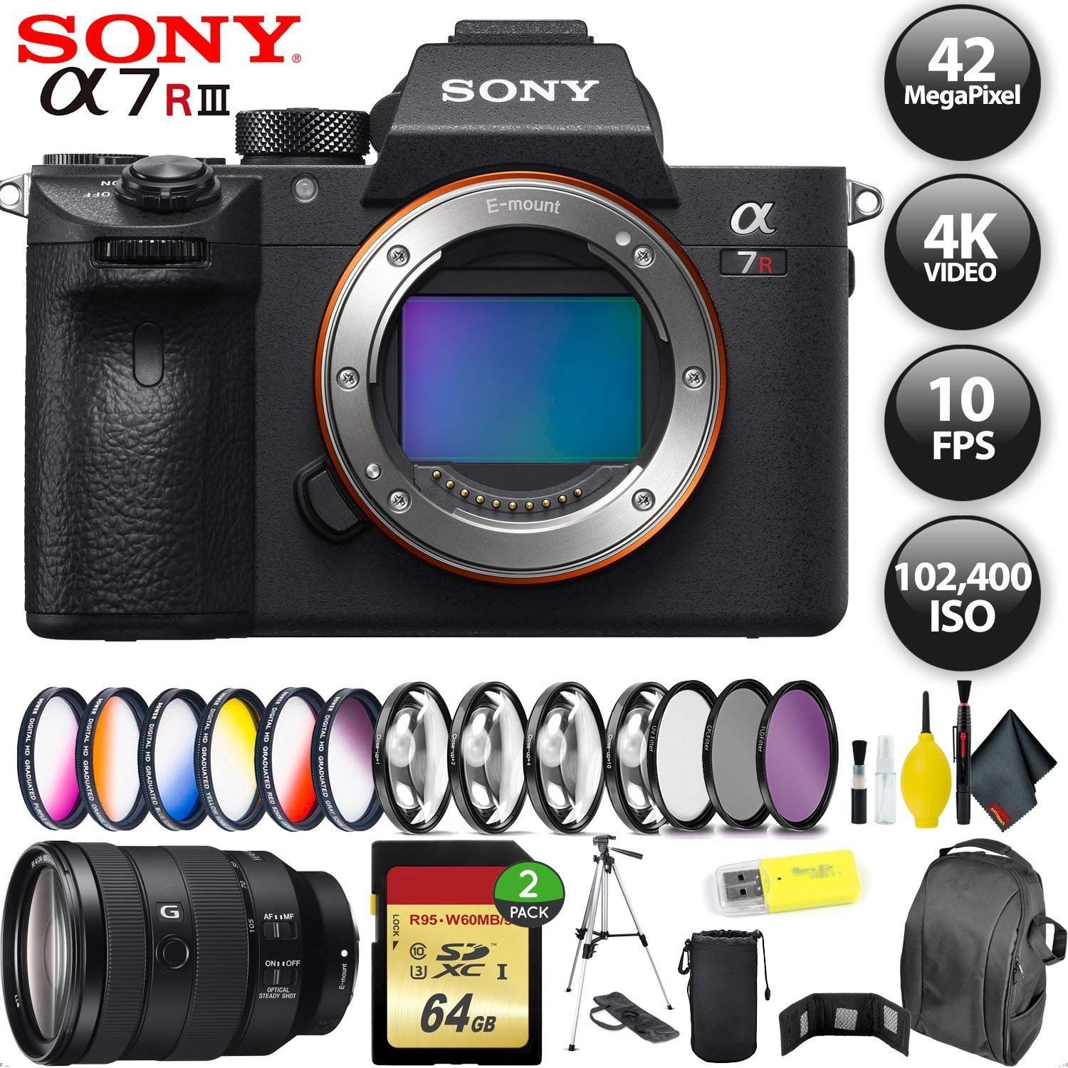 Sony Alpha a7R III Mirrorless Digital Camera + 256GB Memory Card + Sony FE 24-105mm Lens