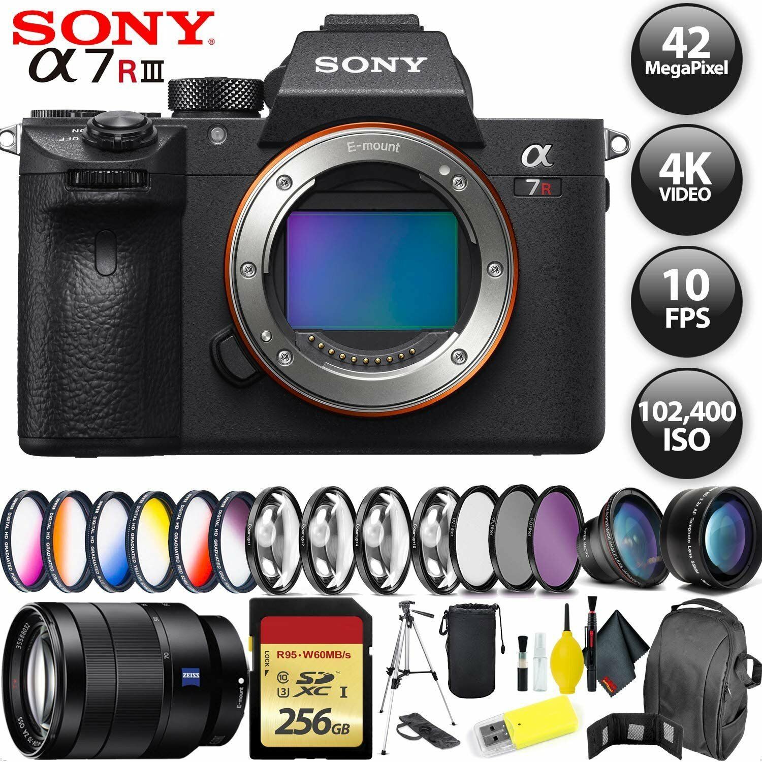 Sony Alpha a7R III Mirrorless Digital Camera + 256GB Memory Card + Sony FE 70-200mm Lens