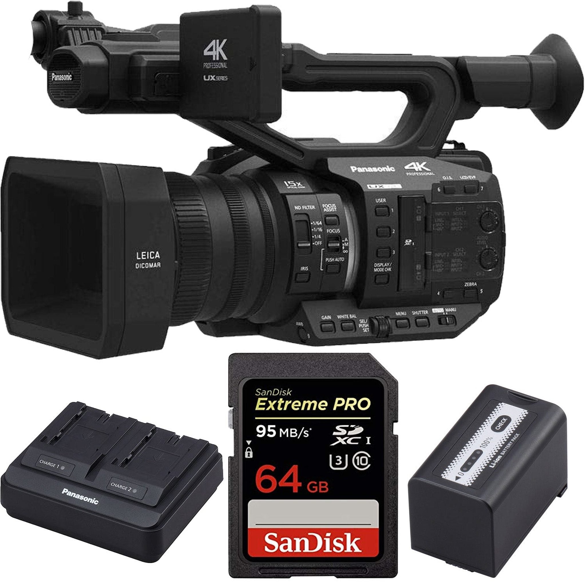 Panasonic AG-UX90 4K/HD Professional Camcorder + 64GB Memory Card Bundle