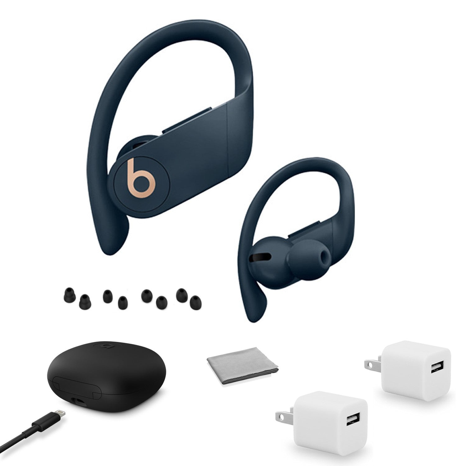 Beats by Dr. Dre Powerbeats Pro In-Ear Wireless Headphones (Navy Blue) MY592LL/A with 2x USB Wall Adapter Cubes + More