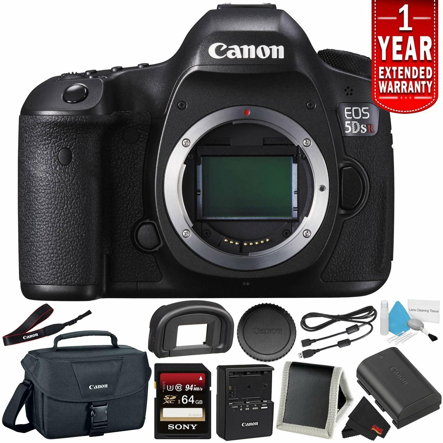 Canon EOS 5DS R Digital SLR Camera 0581C002 Body Only - Camera Bundle with 32GB Memory Card + with 1 Year Extended Warr
