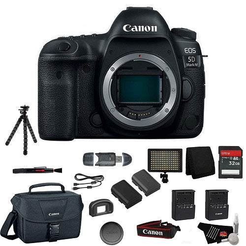 Canon EOS 5D Mark IV Full Frame Digital SLR Camera Body - Bundle with Tripod + LED Light + 32 GB Memory Card + More (Intl Model)