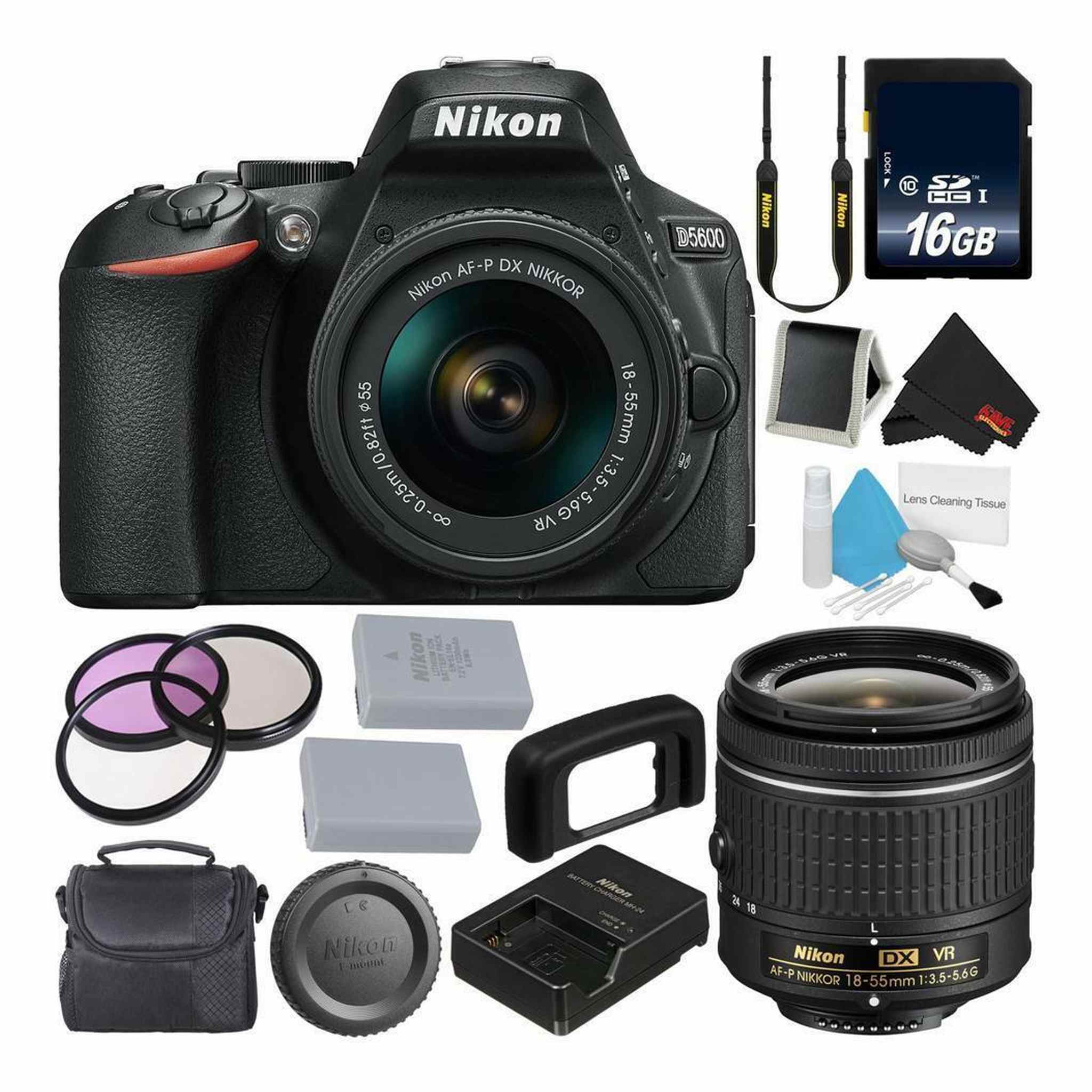 Nikon D5600 DSLR Camera w/18-55mm VR AF-P Lens 16GB Deluxe Bundle