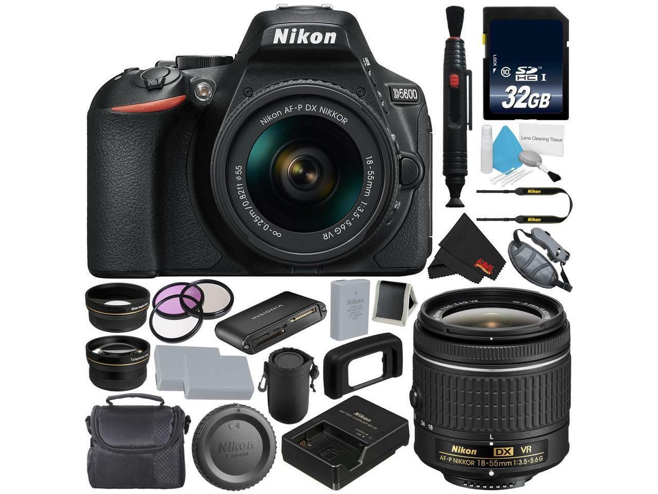 Nikon D5600 DSLR Camera w/18-55mm VR AF-P Lens 32GB Deluxe Bundle