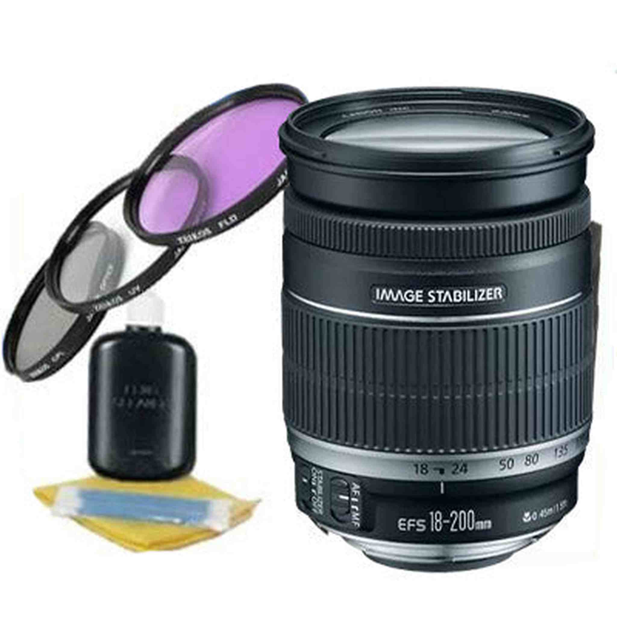 Canon EF-S 18-200mm f/3.5-5.6 is Lens + 72mm 3 Piece Professional Filter Kit + Lens - Used Canon