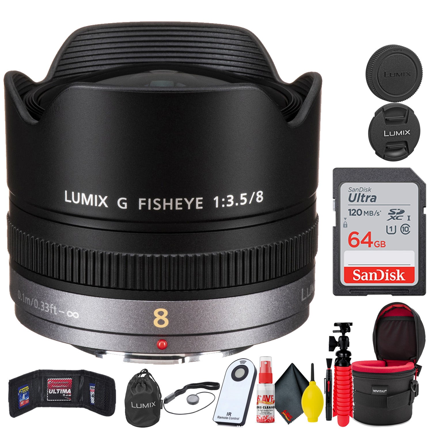 Panasonic Lumix G Fisheye 8mm f/3.5 Lens + Accessories Bundle Starter Bundle