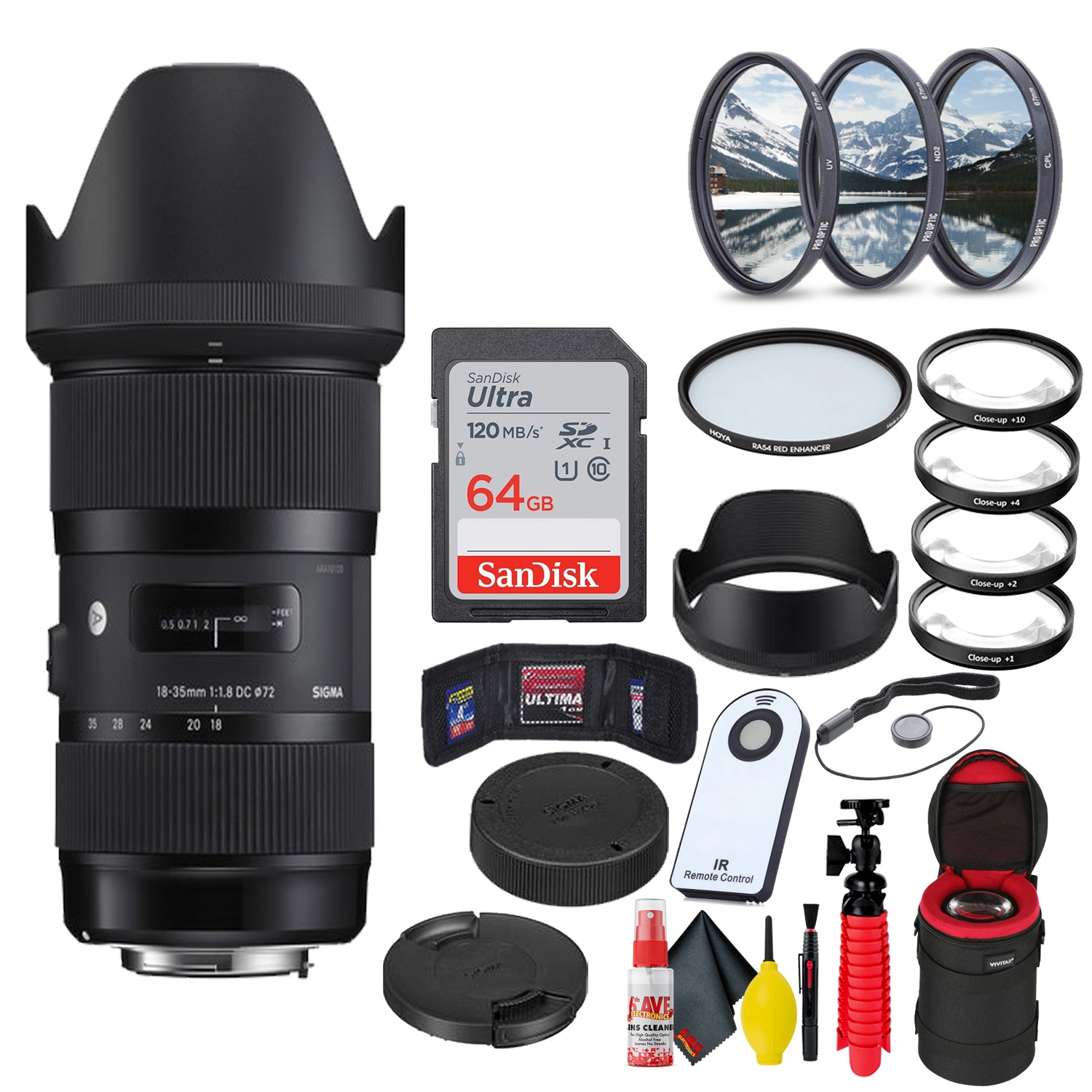 Sigma 18-35mm f/1.8 DC HSM Art Lens for Canon EF + 64GB SD Card Bundle