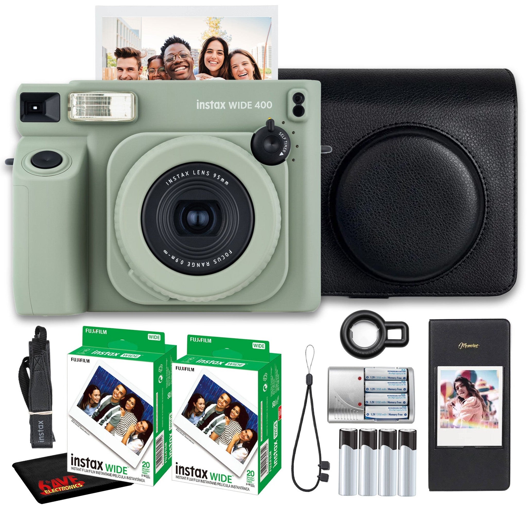 Fujifilm INSTAX Wide 400 Camera -Sage Green, Pack of 2 Fujifilm instax Wide Film