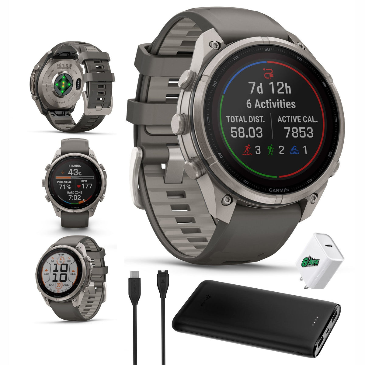 Garmin Fenix 9 Pro Solar 47mm Titanium GPS Smartwatch Pebble Gray Band