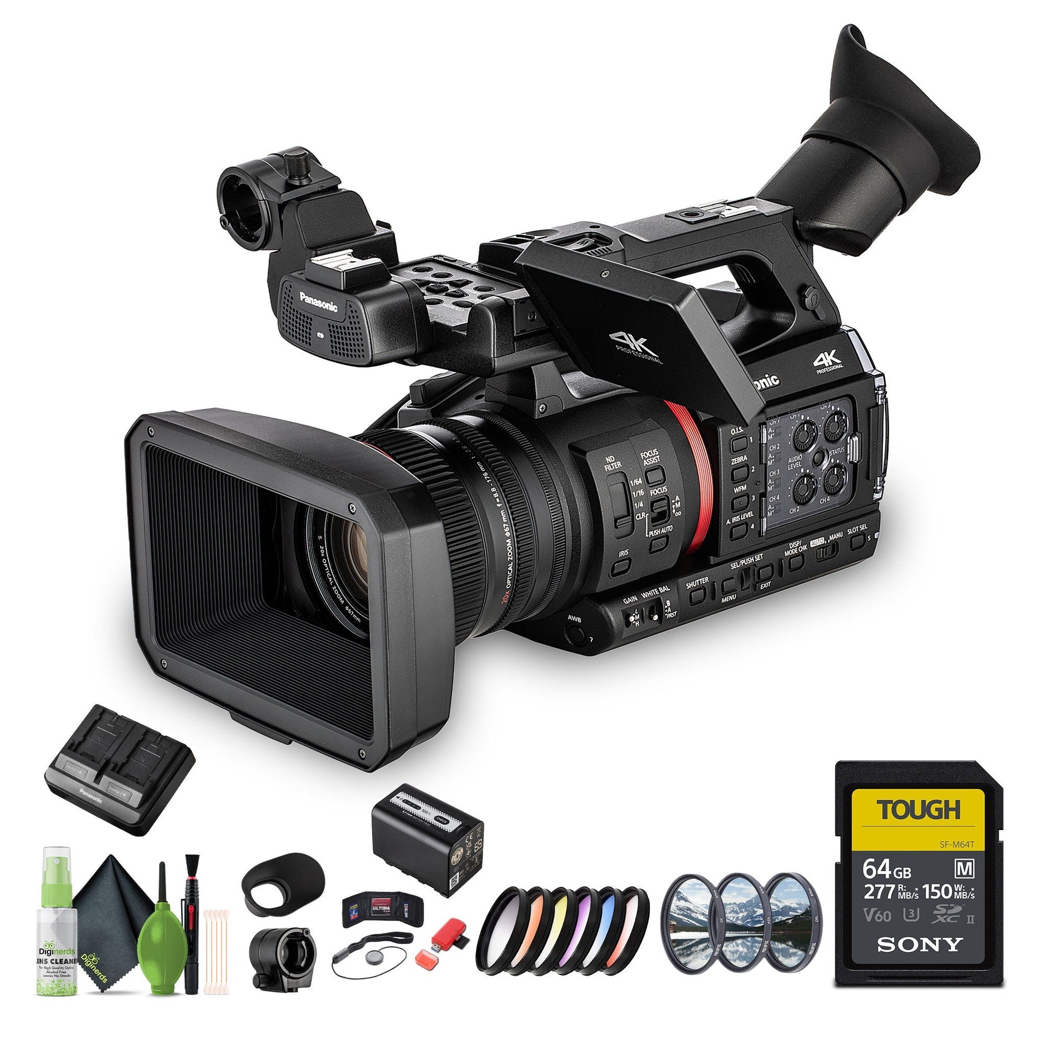 Panasonic AG-CX370 UHD 4K Pro Camcorder with NDI|HX2 and Auto-Tracking, 64GB Memory Card