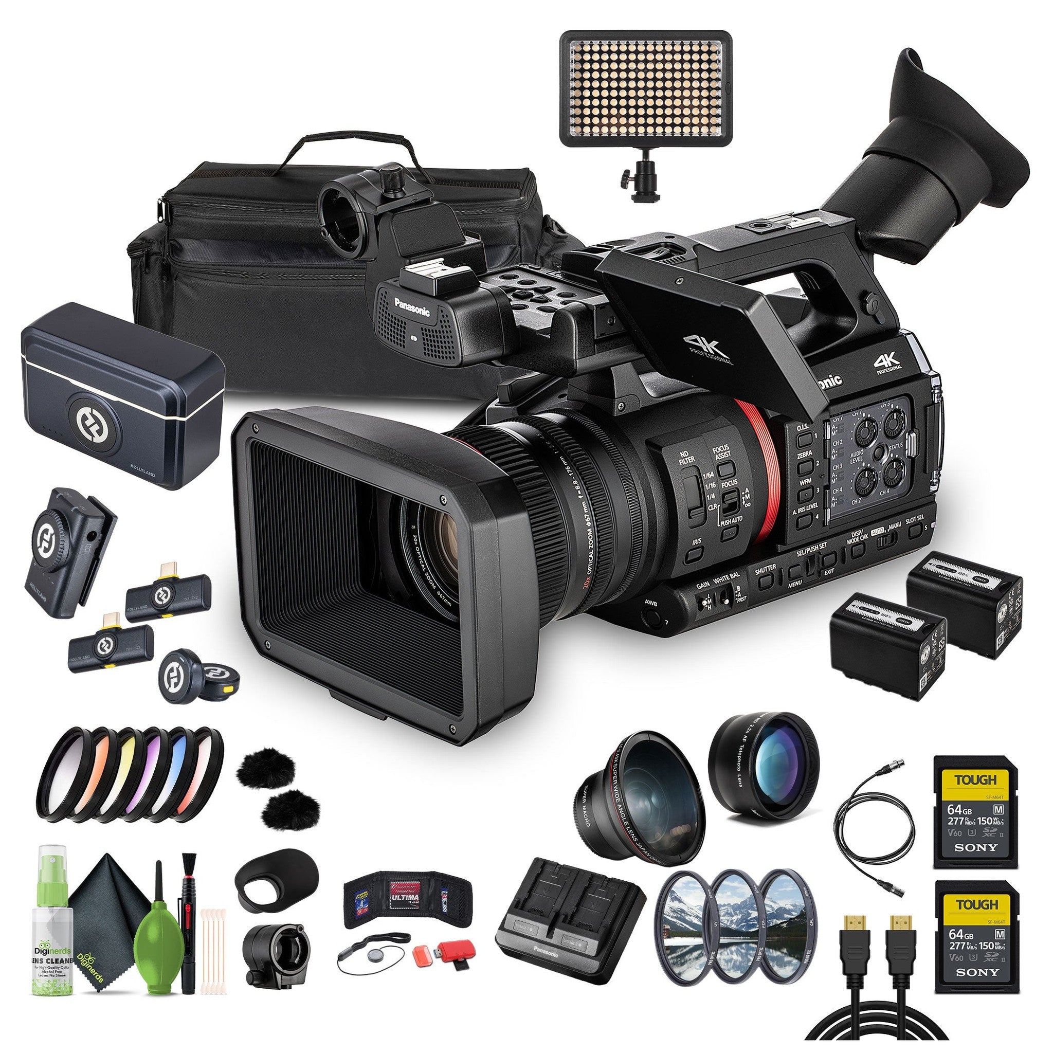 Panasonic AG-CX370 UHD 4K Pro Camcorder with NDI|HX2 and Auto-Tracking, 2x 64GB Memory Card