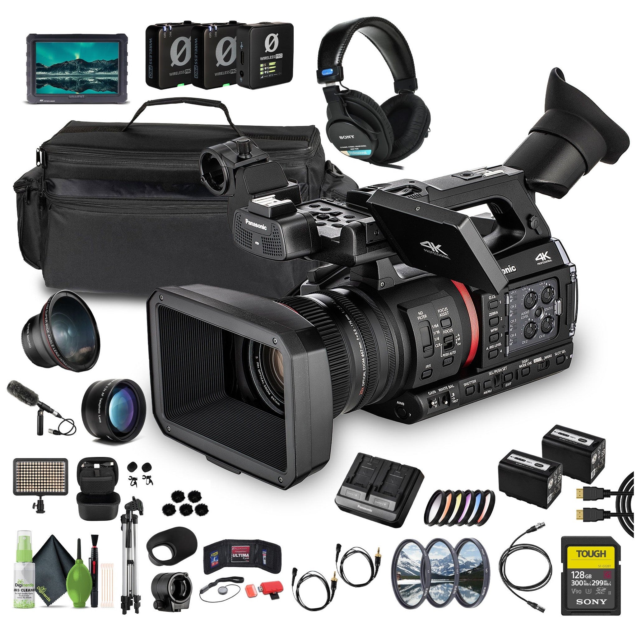 Panasonic AG-CX370 UHD 4K Pro Camcorder with NDI|HX2 and Auto-Tracking, 128GB Memory Card