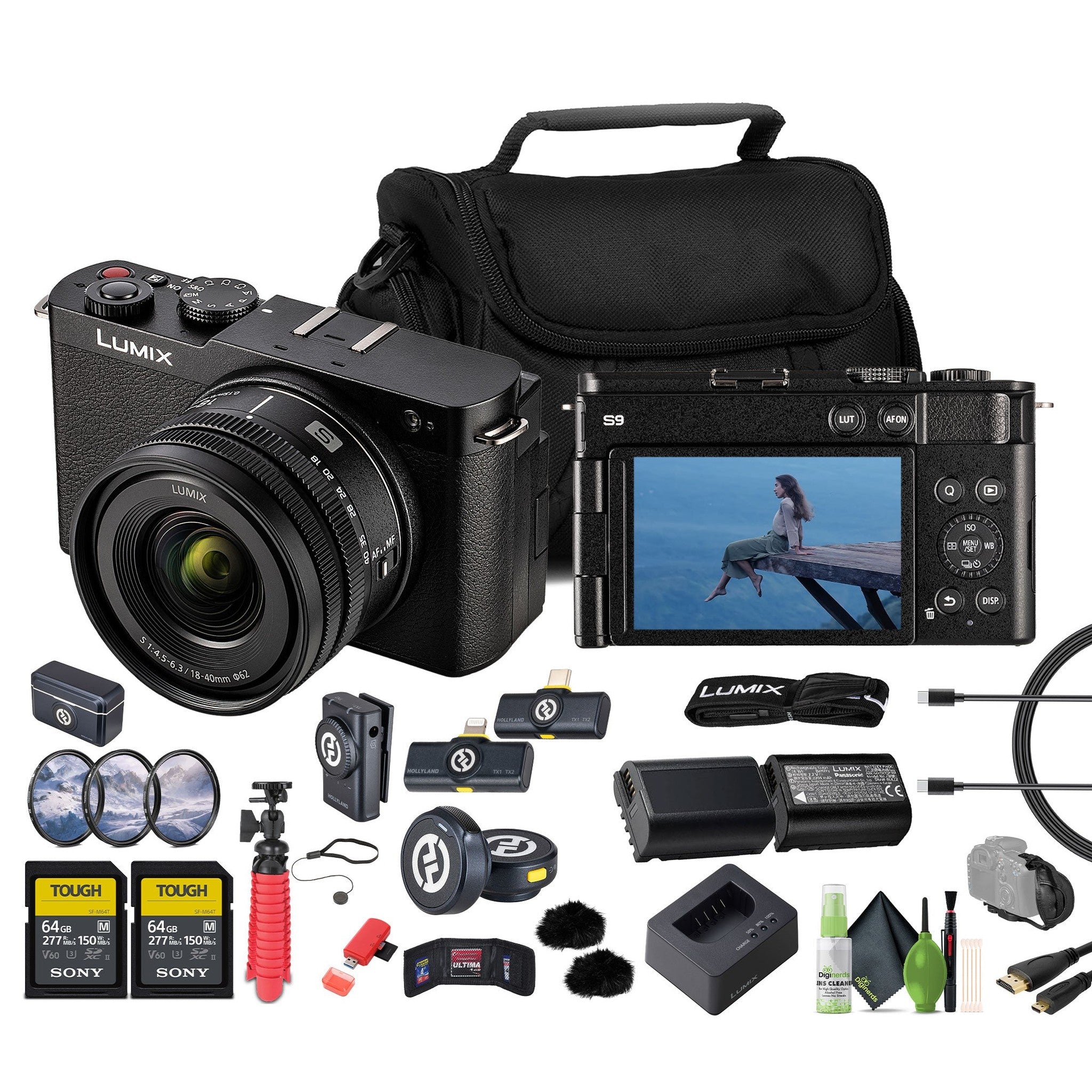 Panasonic Lumix S9Camera Black , 2 pack of 64GB Memory Card
