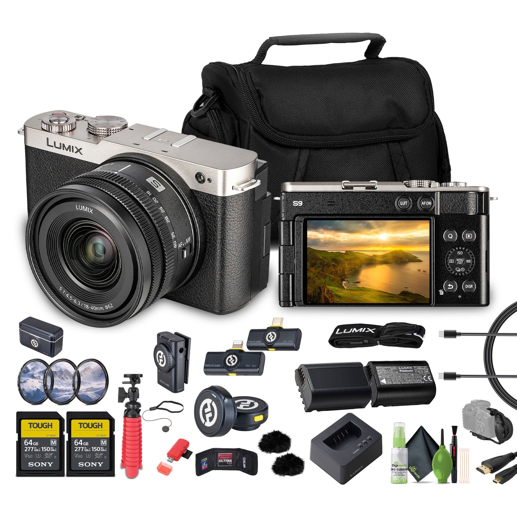 Panasonic Lumix S9 Camera with 18-40mm f Lens Silver , 2x 64GB Memory Card