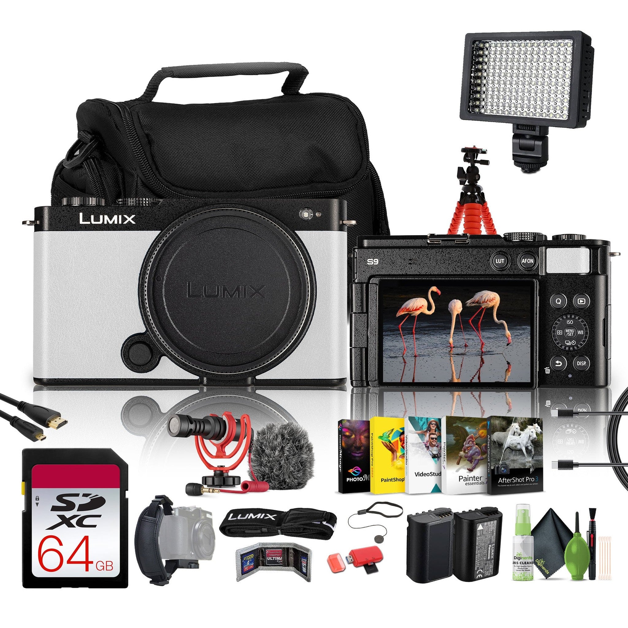 Panasonic Lumix S9Camera White , 64GB Memory Card