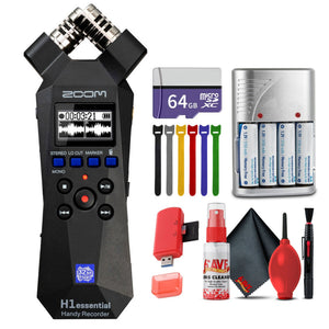 Zoom H1essential 2-Track 32-Bit Audio Recorder, Memory Card Pro 64GB, Bundle