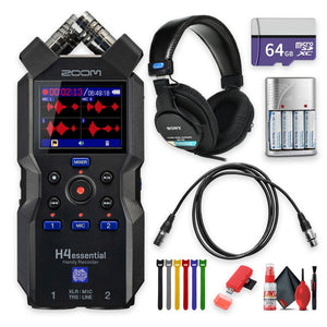 Zoom H4essential 4-Track 32-Bit Float Audio Recorder + Headphones, Bundle