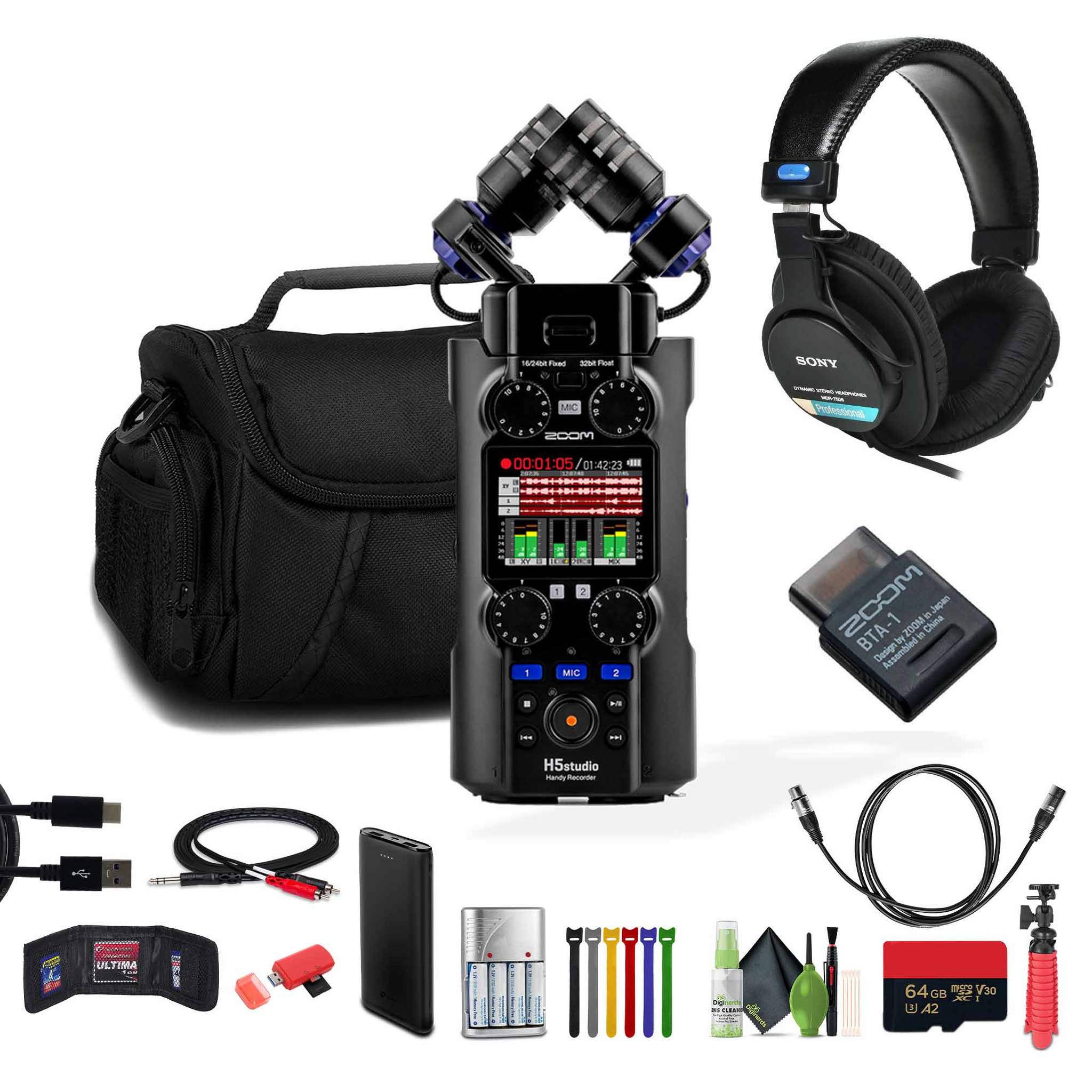 Zoom H5studio 4-Track Handy Recorder, Sony MDR-7506 Stereo Headphones, Bundle