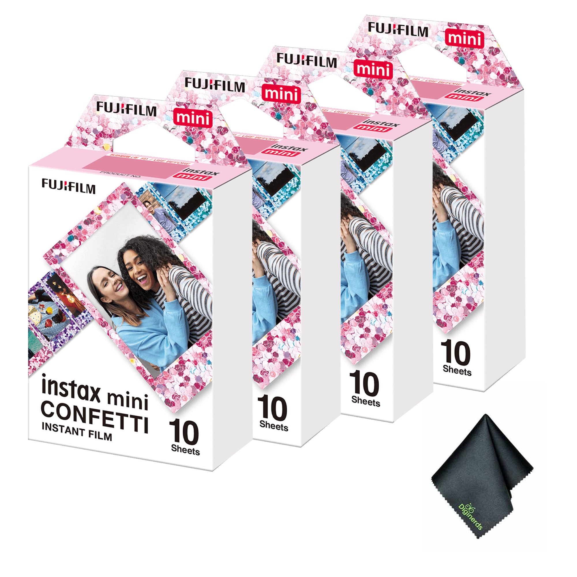 4xFUJIFILM INSTAX MINI Confetti Instant Film 10 Exposures , Microfiber Cleaning Cloth, Bundle