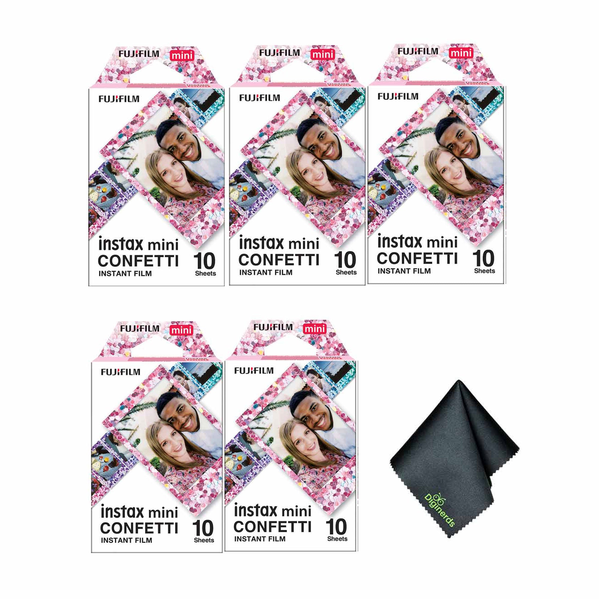 5xFUJIFILM INSTAX MINI Confetti Instant Film 10 Exposures , Microfiber Cleaning Cloth, Bundle