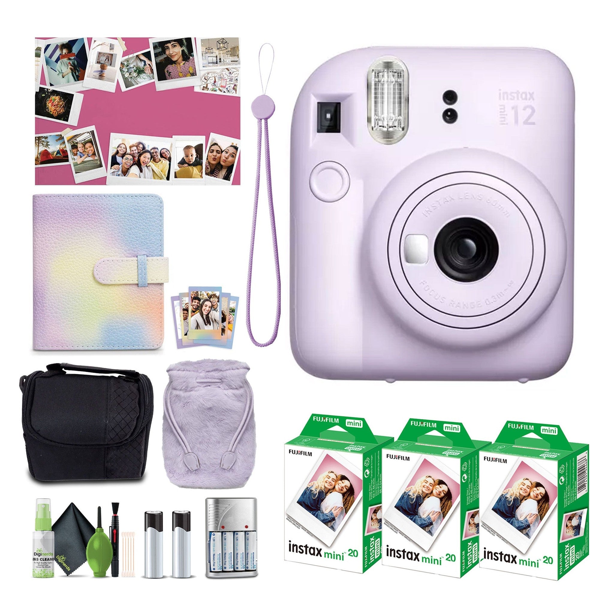 FUJIFILM INSTAX MINI 12 Instant Film Holiday Camera- Purple + 60 Instant Film Fujifilm