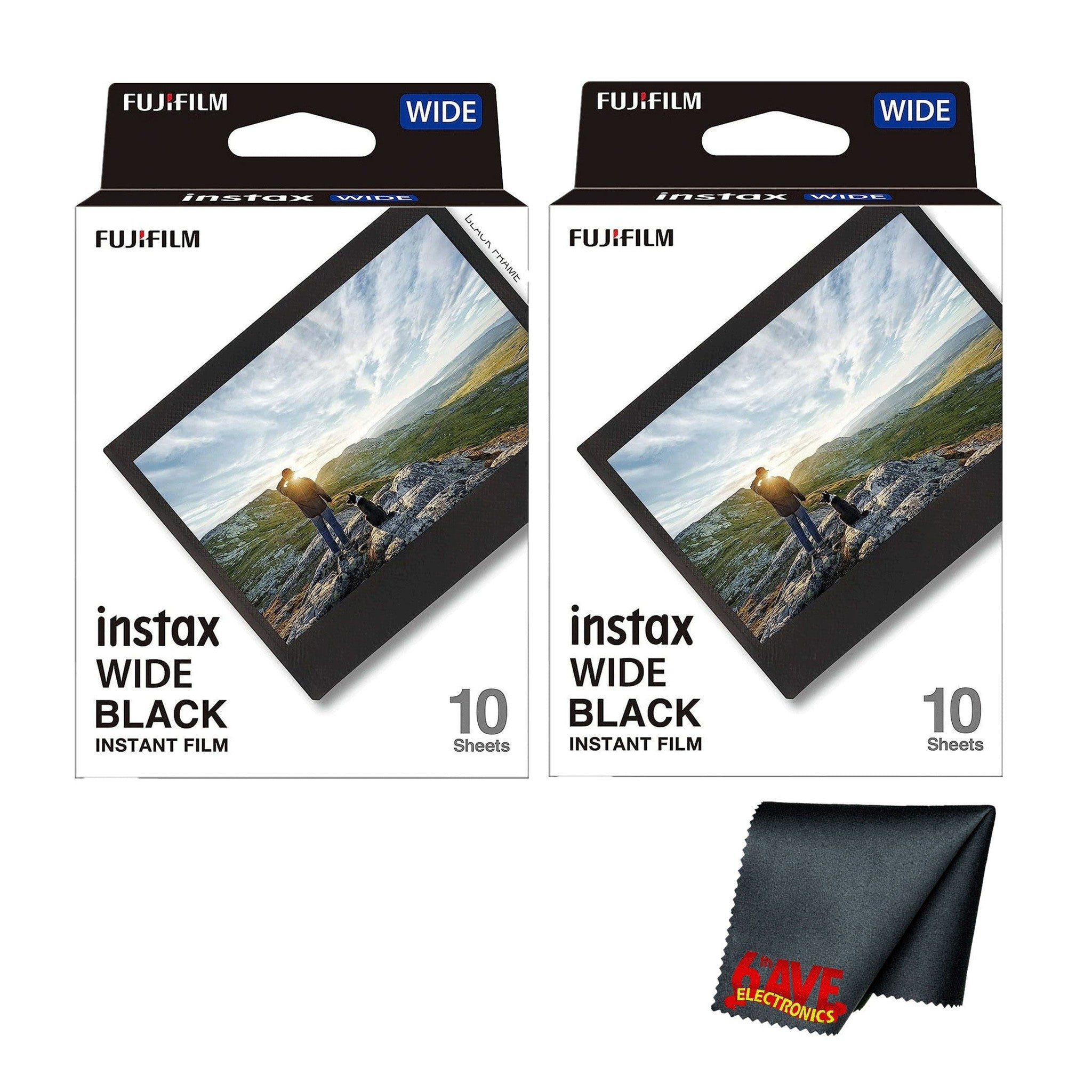 Fujifilm Instax Wide Black Instant Film 20 Exposures +Microfiber Cleaning Cloth Fujifilm