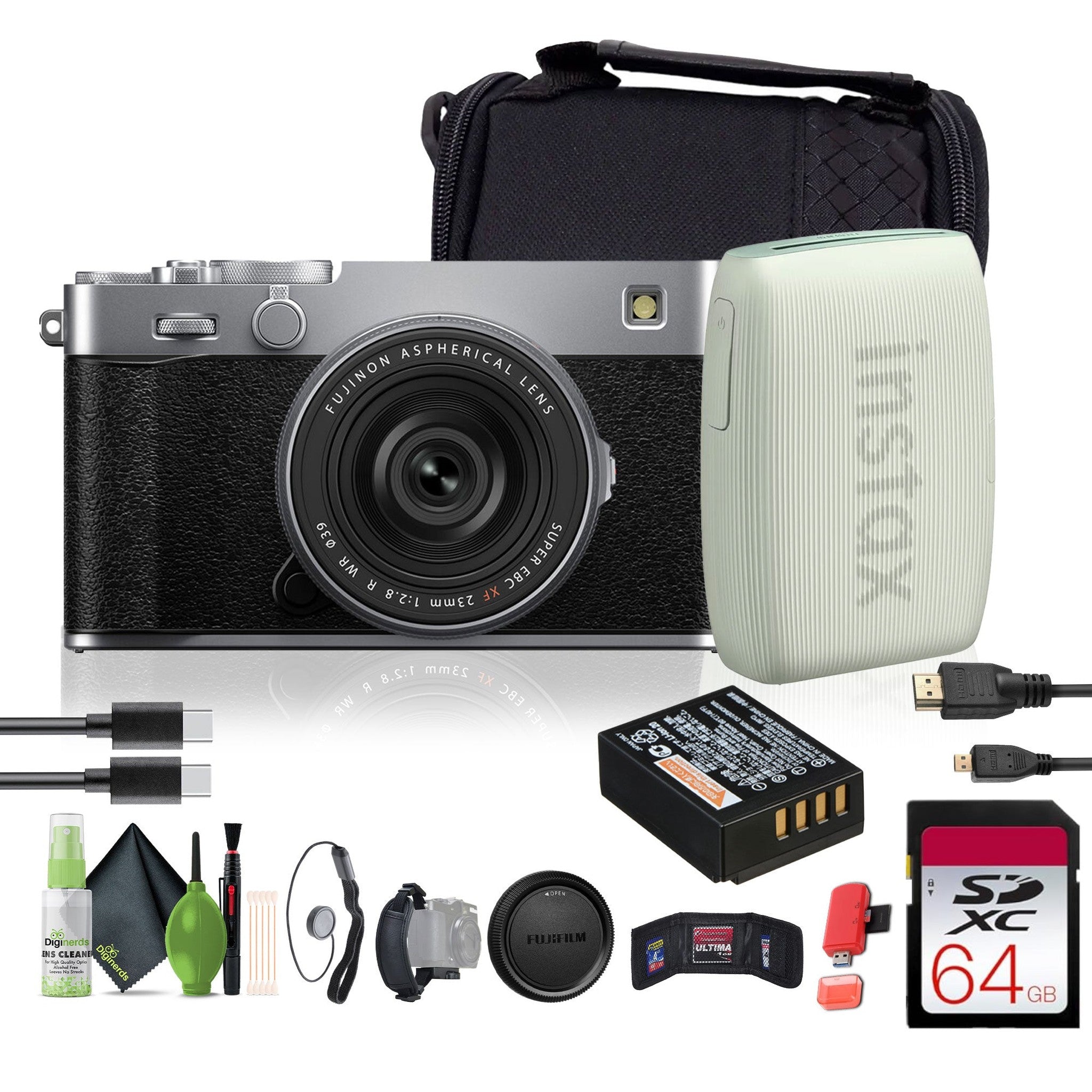 FUJIFILM X-E5 Mirrorless Digital Camera with XF 23mm f/2.8 Lens silver , Printer -Green