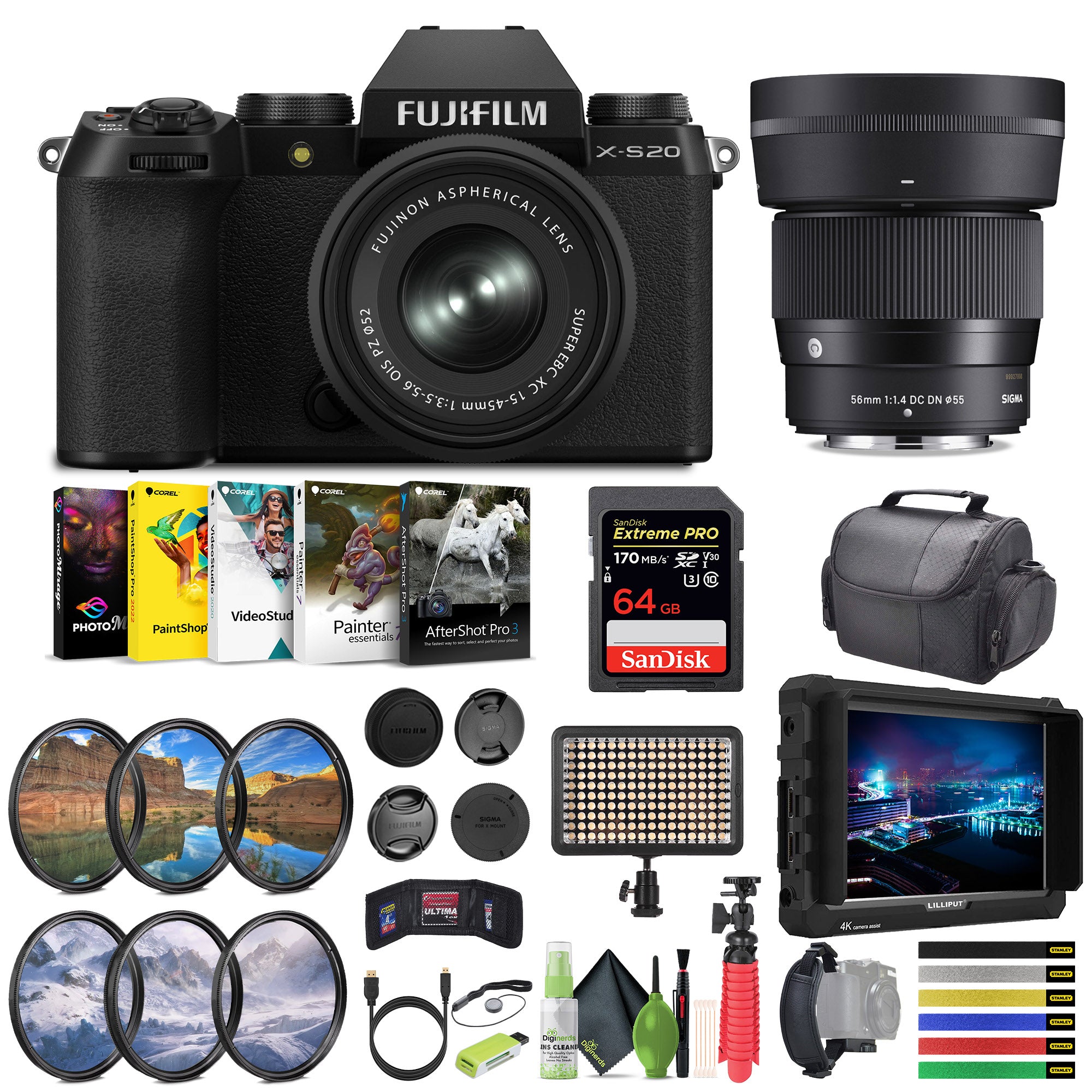 FUJIFILM X-S20 Mirrorless Camera With 15-45mm + SIGMA 56mm f/1.4 DC DN Lens