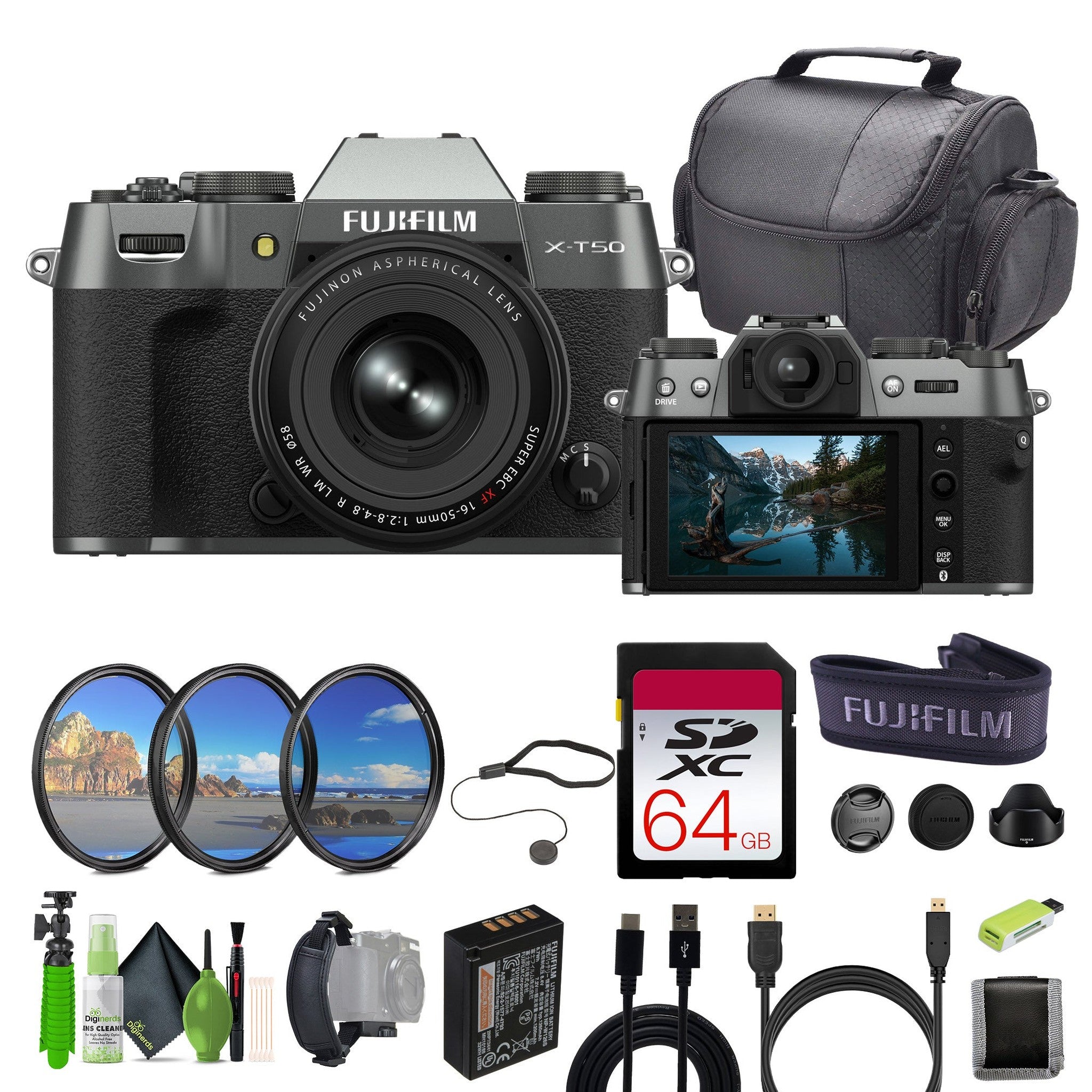 Fujifilm X-T50 Mirrorless Digital Camera XF16-50mm + Accessories-Charcoal Silver