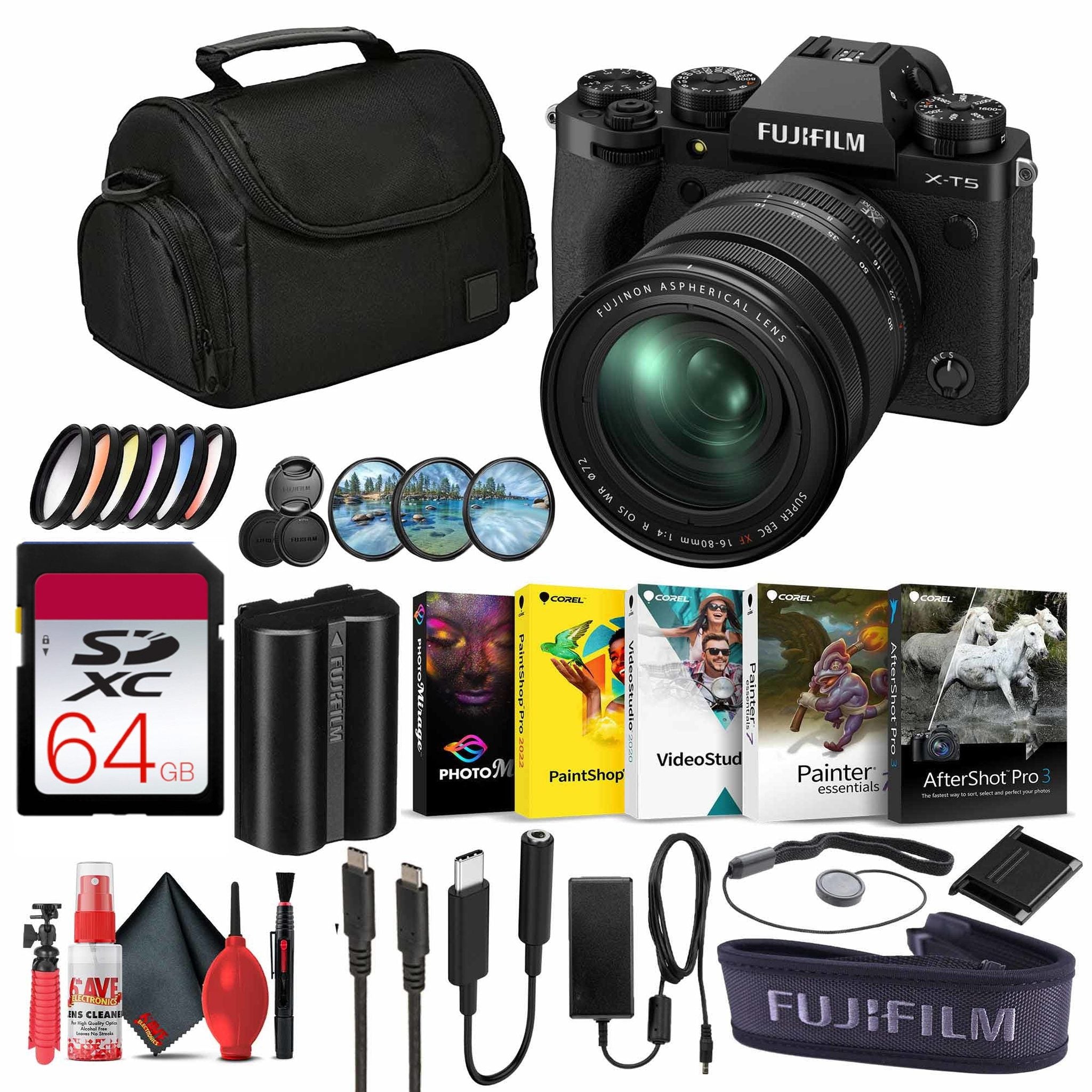 Fujifilm X-T5 Mirrorless Digital Camera XF16-80mm Lens Bundle+Accessories- Black