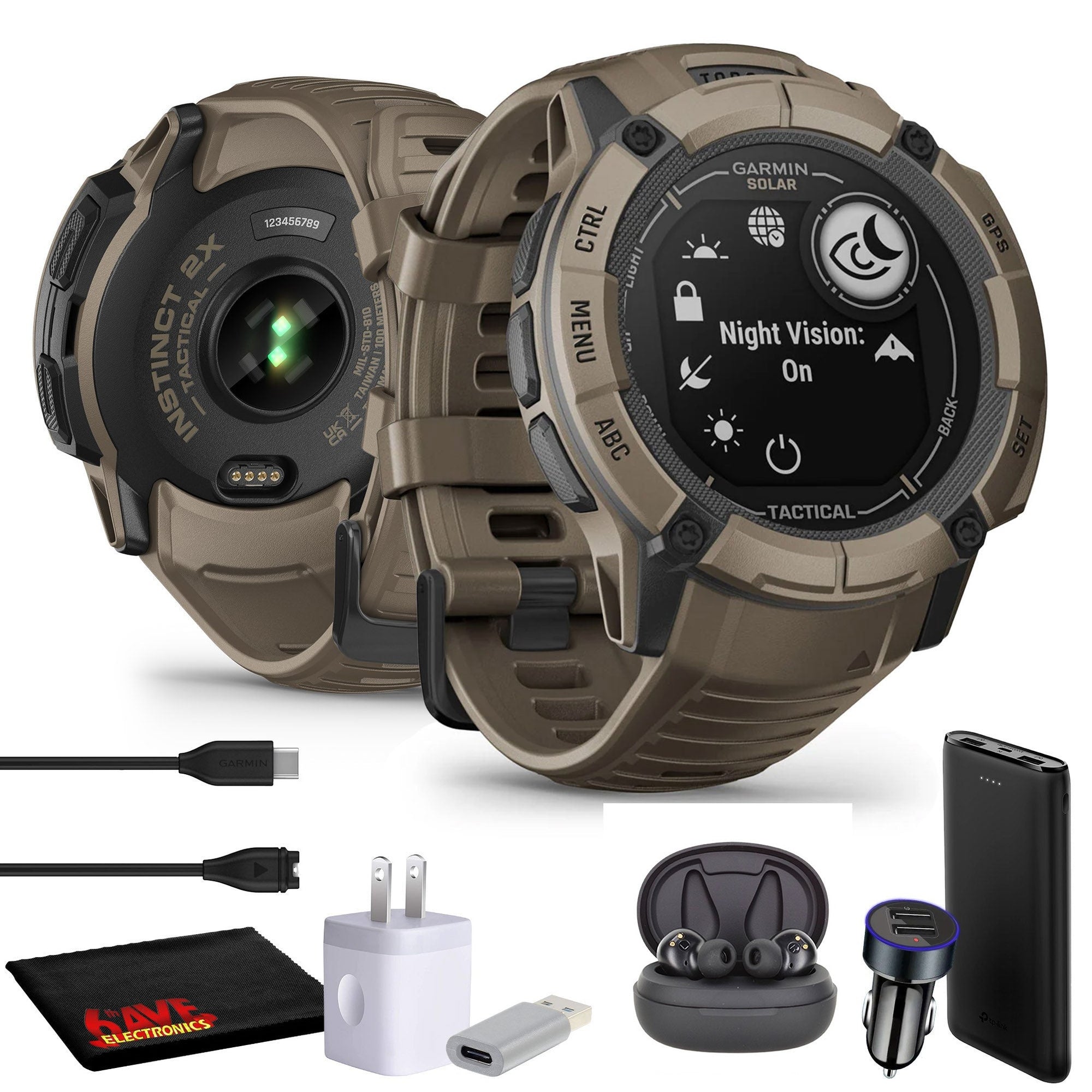 Garmin Instinct 2X Solar Tactical Edition GPS Smartwatch, Coyote Tan, Bundle